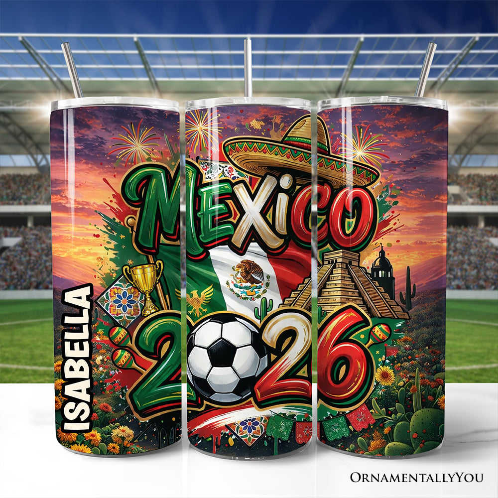 Mexico 2026 Soccer Cup Global Championship 20oz Tumbler With Lid and Stainless Steel Straw, Fans Football Gift Cup 3