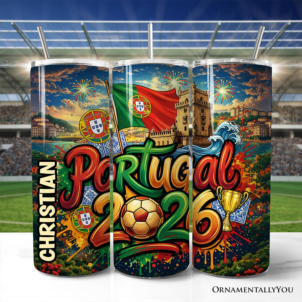 Portugal 2026 Soccer Cup Global Championship 20oz Tumbler With Lid and Stainless Steel Straw, Fans Football Gift Cup 2