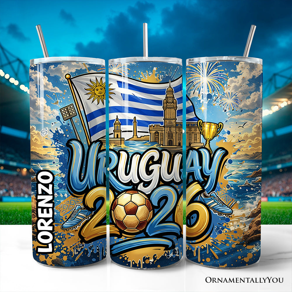 Uruguay 2026 Soccer Cup Global Championship 20oz Tumbler With Lid and Stainless Steel Straw, Fans Football Gift Cup 3