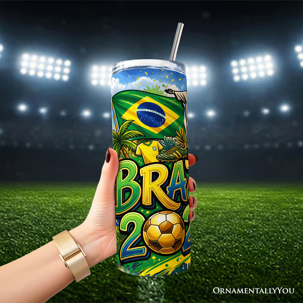 Brazil 2026 Soccer Cup Global Championship 20oz Tumbler With Lid and Stainless Steel Straw, Fans Football Gift Cup 4