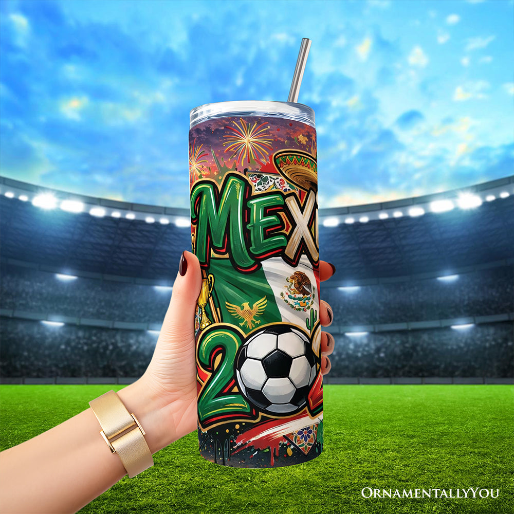 Mexico 2026 Soccer Cup Global Championship 20oz Tumbler With Lid and Stainless Steel Straw, Fans Football Gift Cup 4