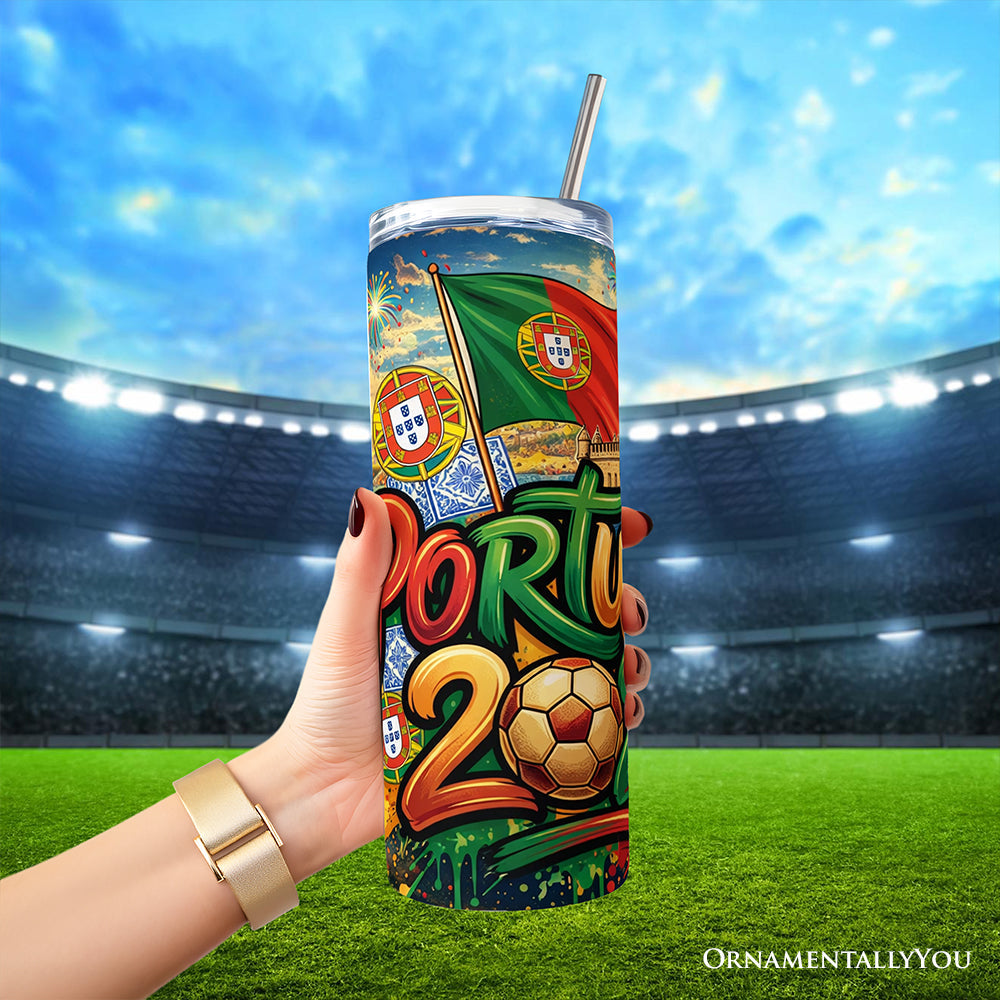 Portugal 2026 Soccer Cup Global Championship 20oz Tumbler With Lid and Stainless Steel Straw, Fans Football Gift Cup 4