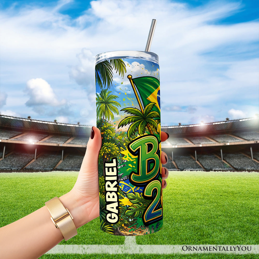 Brazil 2026 Soccer Cup Global Championship 20oz Tumbler With Lid and Stainless Steel Straw, Fans Football Gift Cup 5