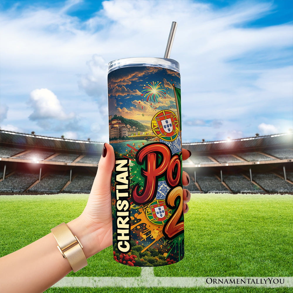 Portugal 2026 Soccer Cup Global Championship 20oz Tumbler With Lid and Stainless Steel Straw, Fans Football Gift Cup 5