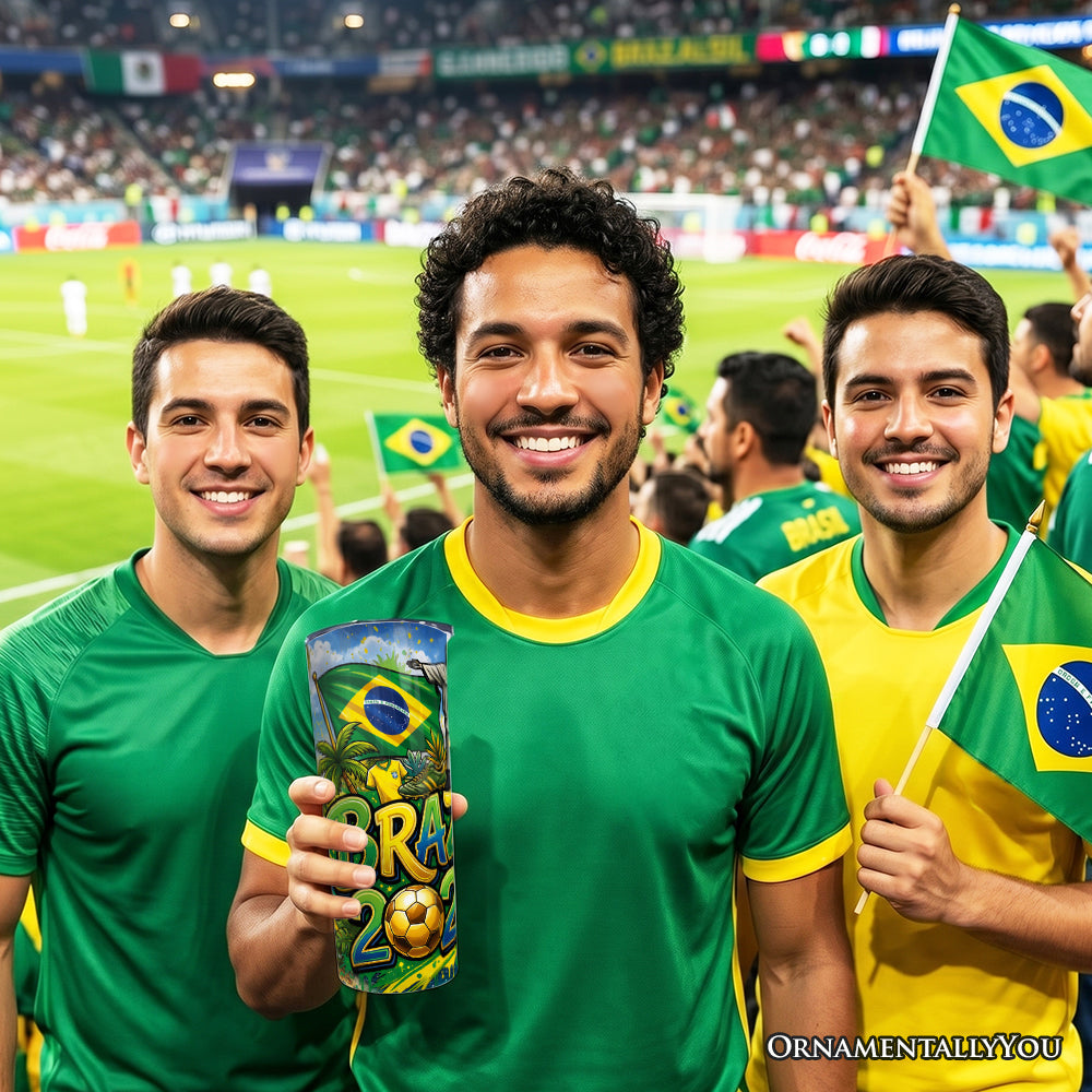 Brazil 2026 Soccer Cup Global Championship 20oz Tumbler With Lid and Stainless Steel Straw, Fans Football Gift Cup 6