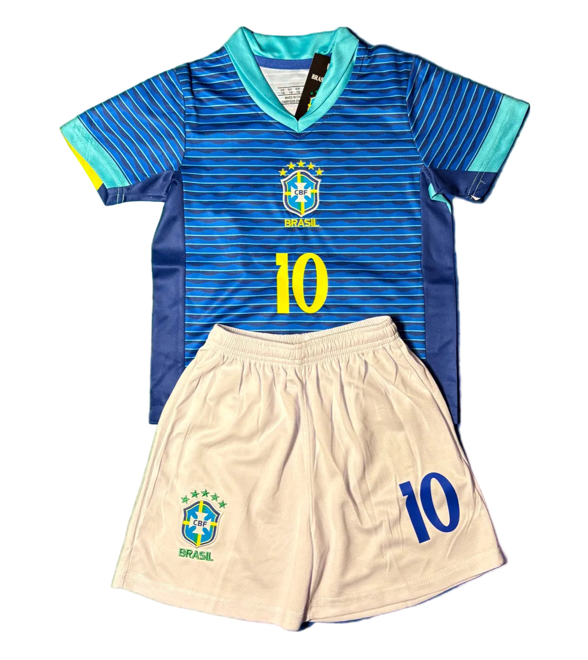 Neymar Jr Blue Brazil Away Jersey Kids Soccer Jersey Set Youth & Toddler Sizes 2