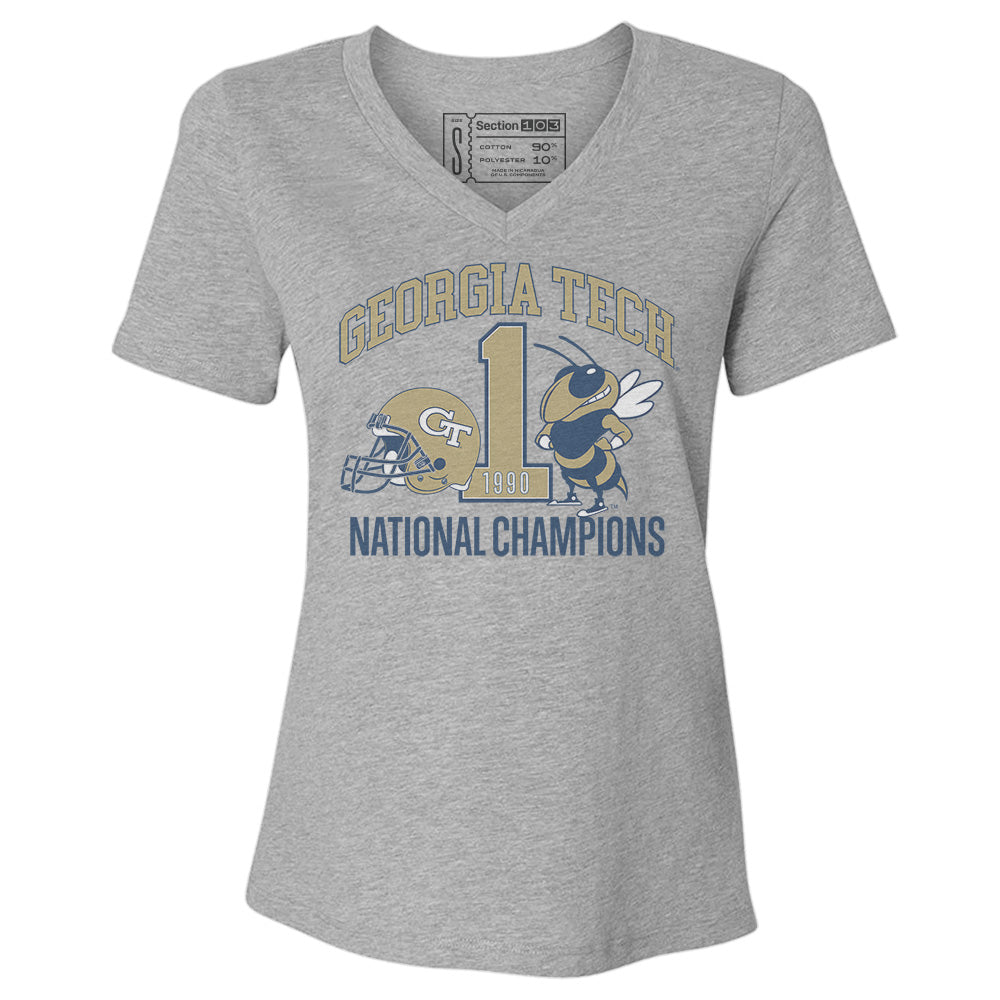 Georgia Tech Football 1990 National Champions Women's V-Neck T-Shirt | Section 103
