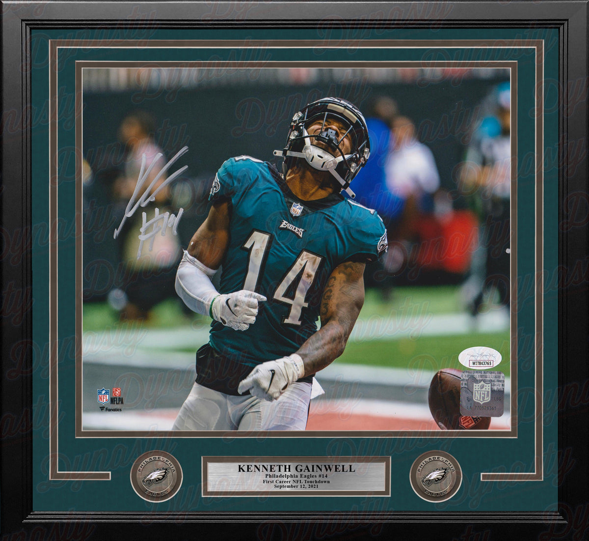 Kenneth Gainwell First Touchdown Philadelphia Eagles Autographed Framed Photo - JSA Authenticated 2