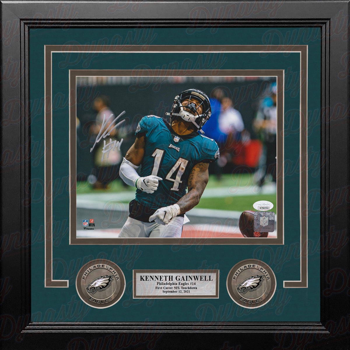 Kenneth Gainwell First Touchdown Philadelphia Eagles Autographed Framed Photo - JSA Authenticated 1