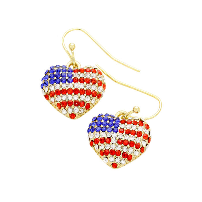 Pave American Flag Heart Earrings 1