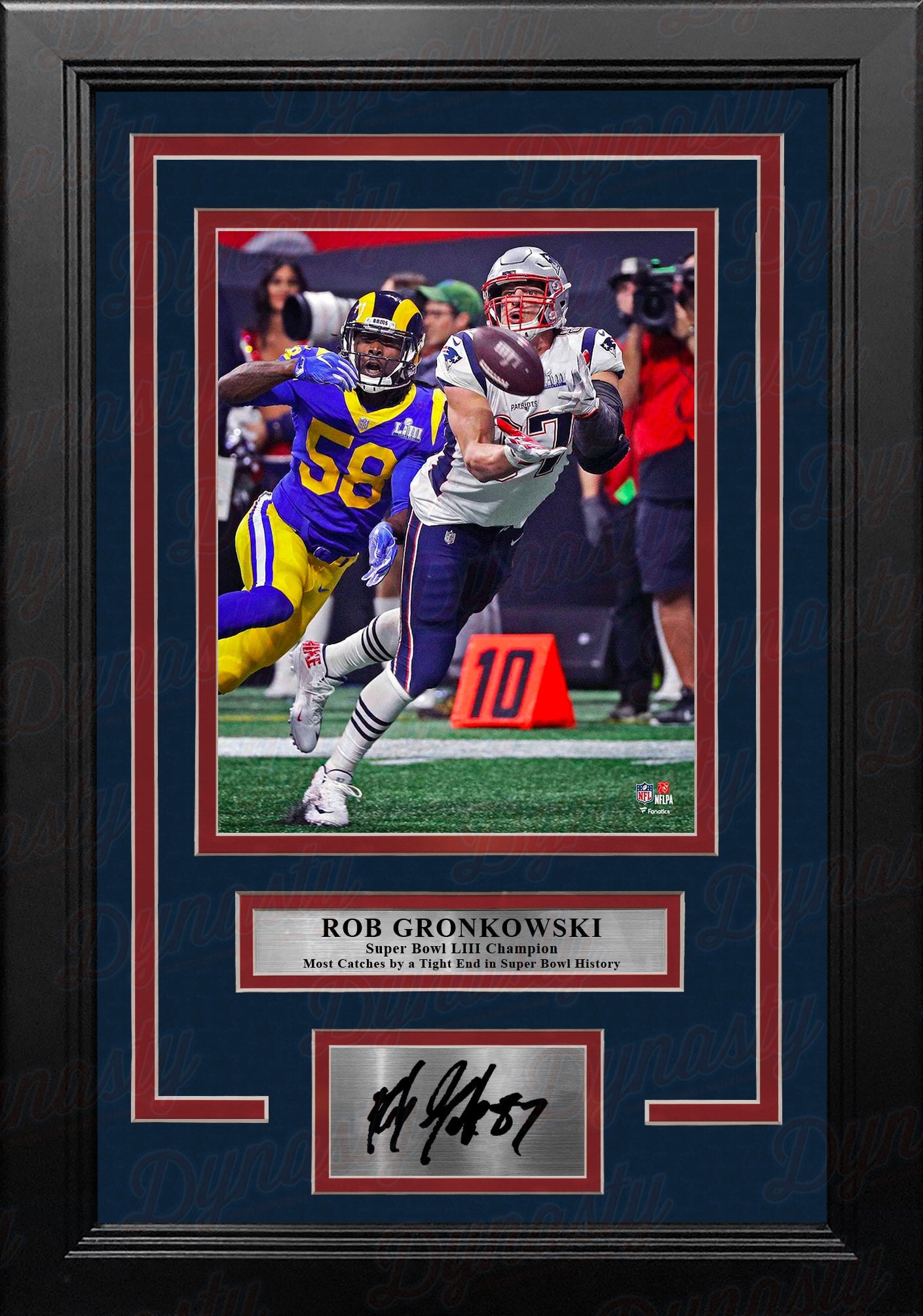 Rob Gronkowski Super Bowl LIII Catch New England Patriots 8x10 Framed Photo with Engraved Autograph 1