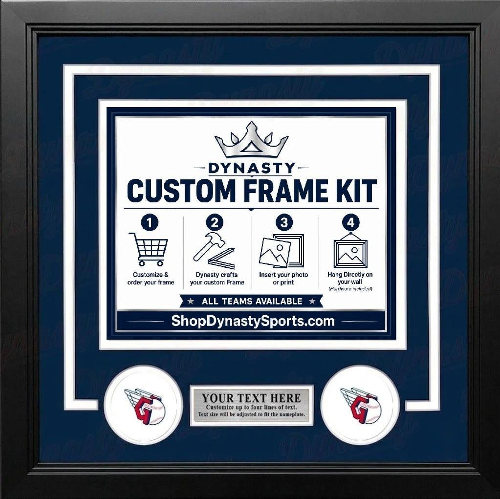 MLB Baseball Photo Picture Frame Kit - Cleveland Indians (Navy Matting, Red Trim) 33