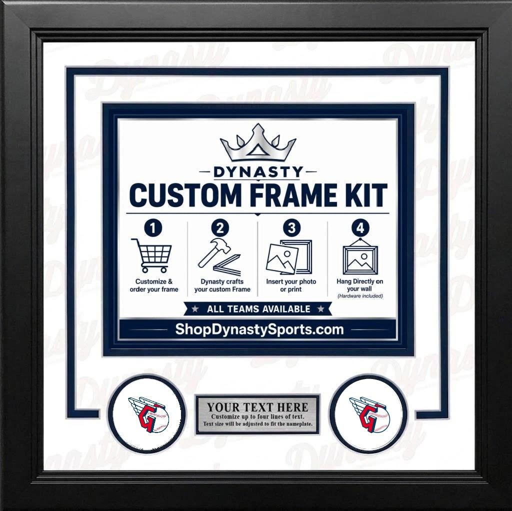 MLB Baseball Photo Picture Frame Kit - Cleveland Indians (Navy Matting, Red Trim) 45