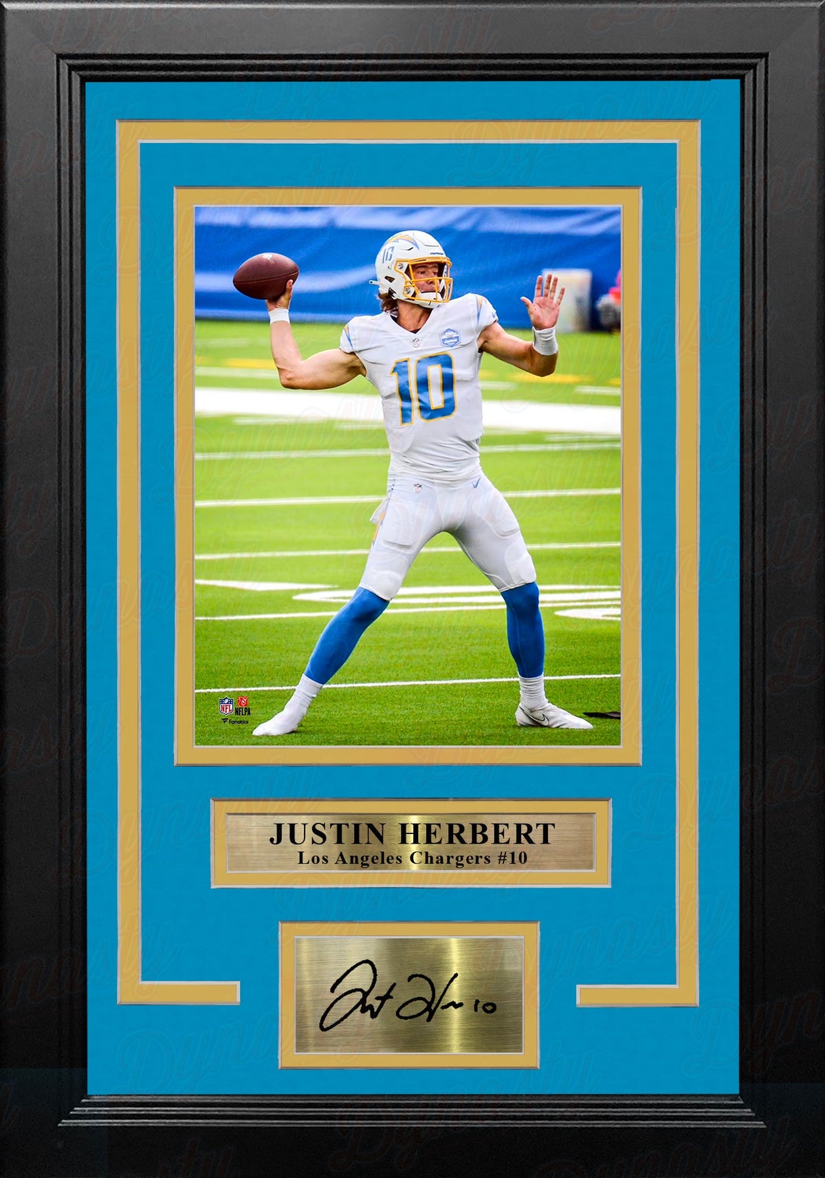 Justin Herbert in Action Los Angeles Chargers 8" x 10" Framed Football Photo with Engraved Autograph 1