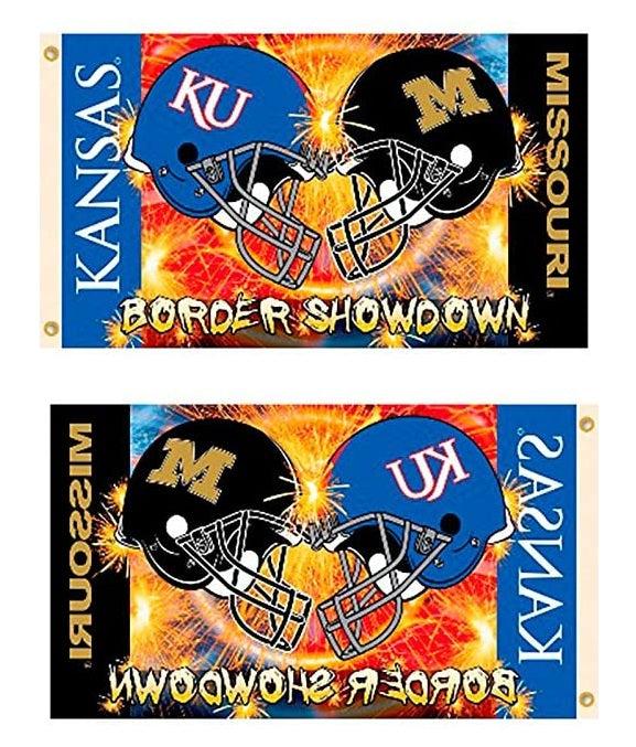 House Divided Flag 3x5 Kansas Jayhawks and Missouri Tigers