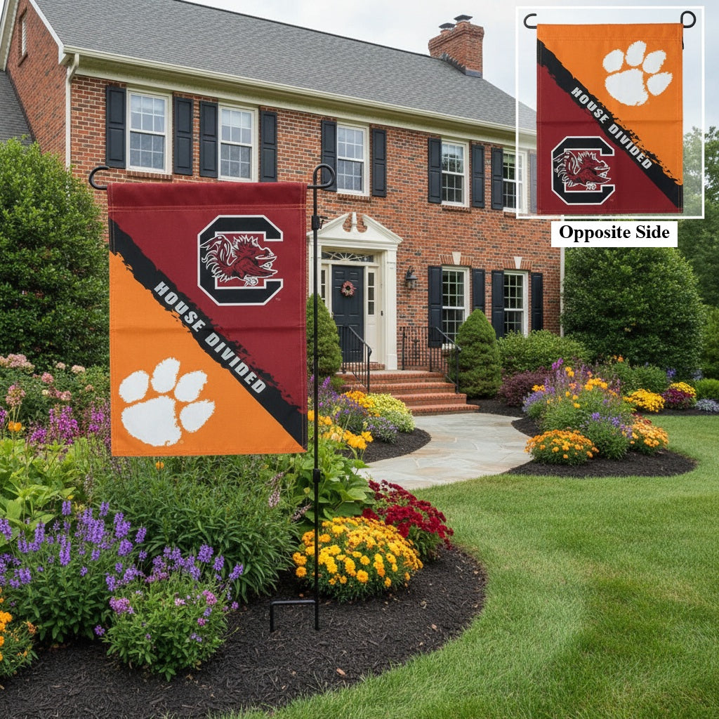 House Divided Garden Flag Clemson vs South Carolina 2 Sided Rivalry