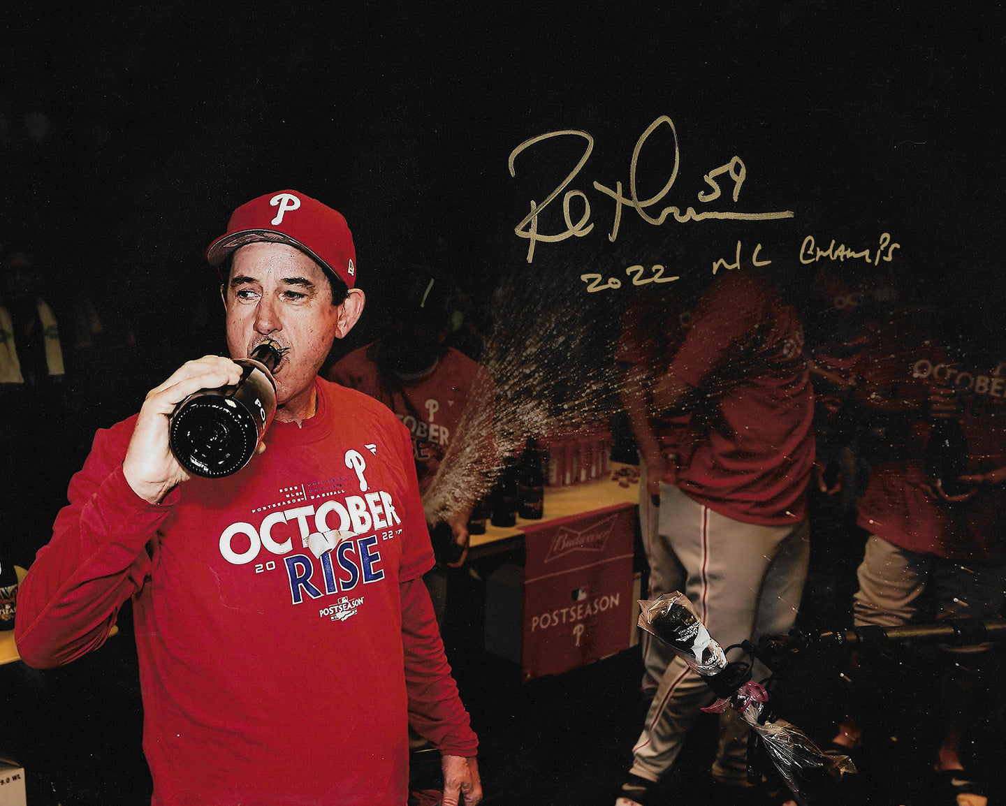 Rob Thomson 2022 NL Champions Locker Room Philadelphia Phillies Autographed 16x20 Photo (NL Champs) 1