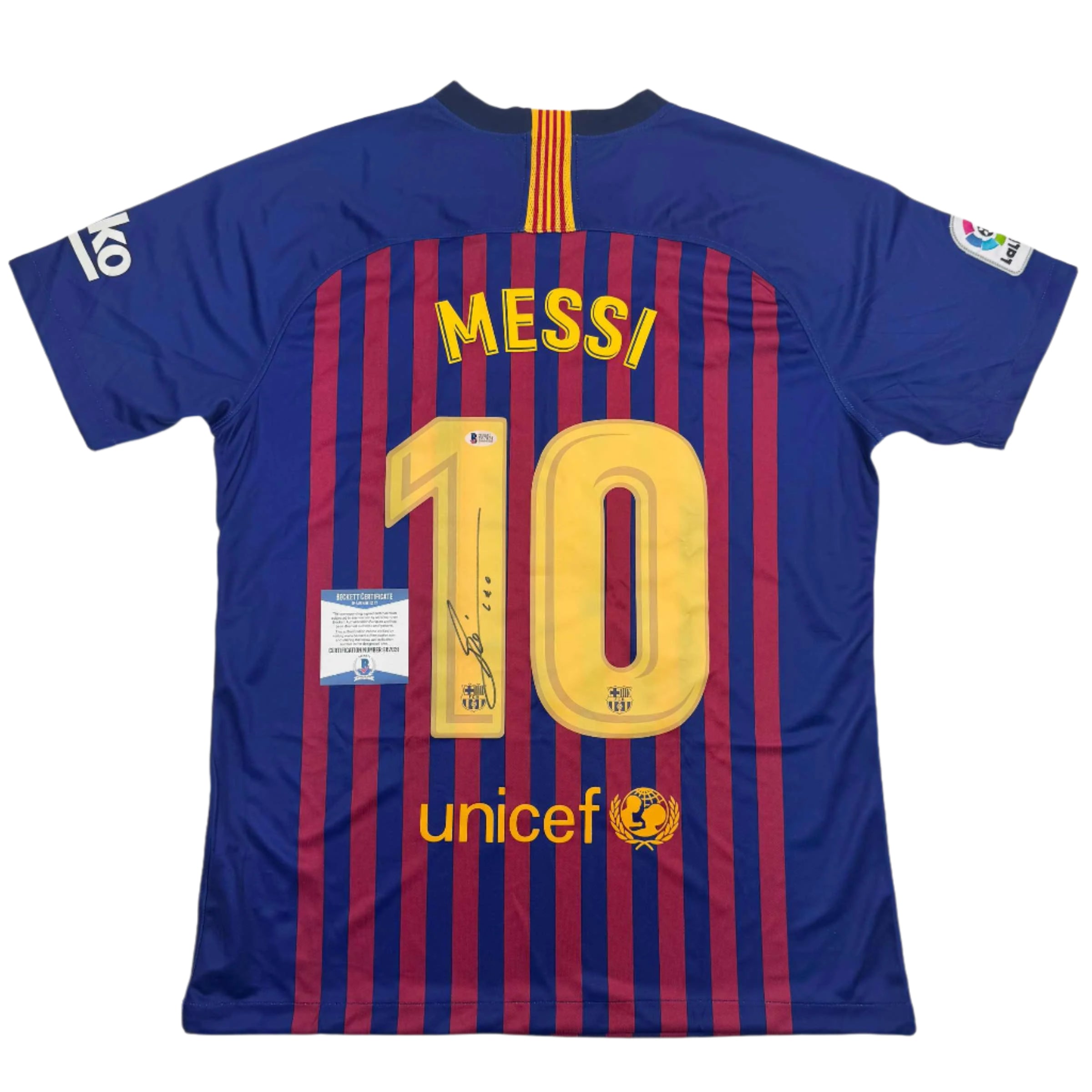 Autographed/Signed Lionel Leo Messi FC Barcelona Soccer Jersey Beckett BAS COA 1