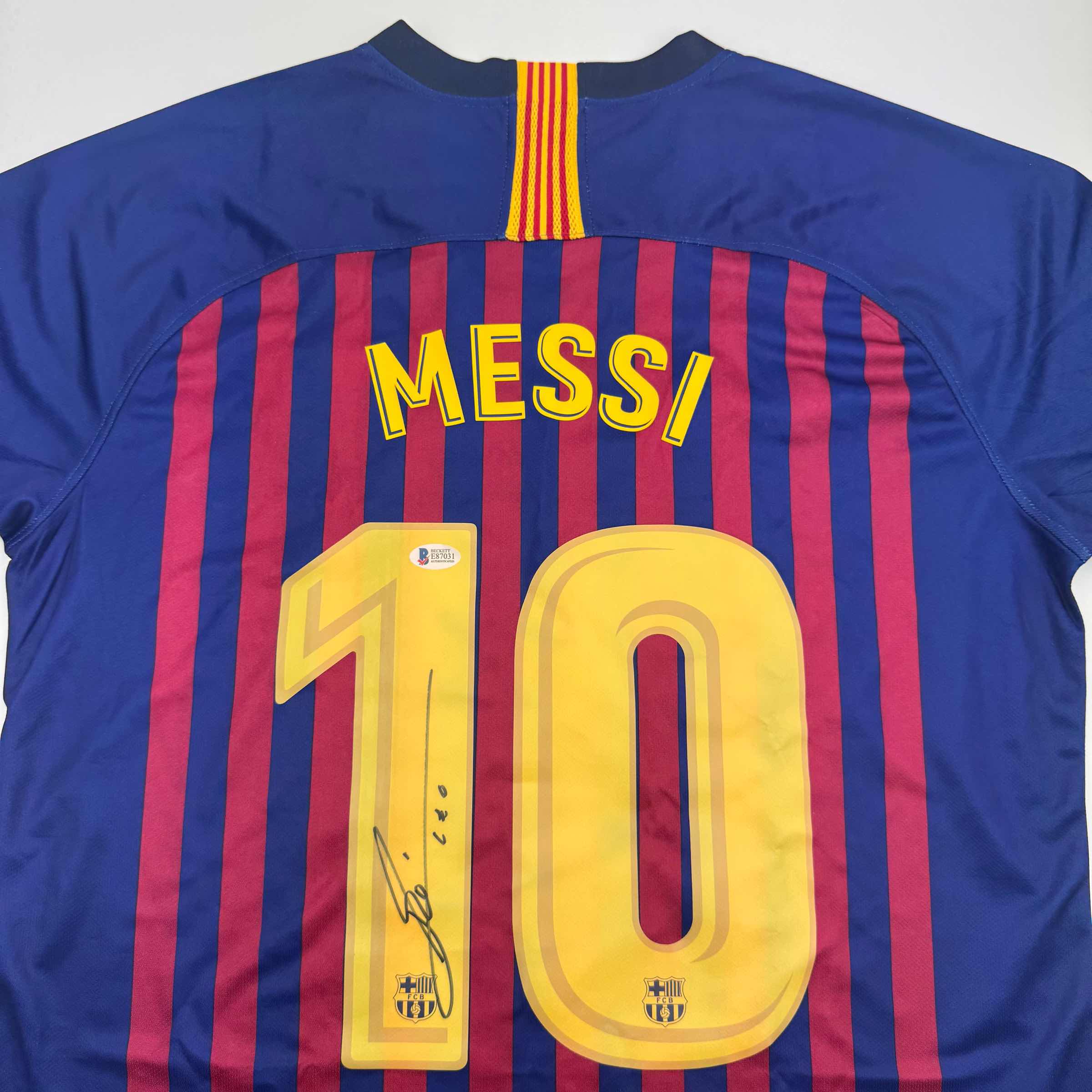 Autographed/Signed Lionel Leo Messi FC Barcelona Soccer Jersey Beckett BAS COA 2