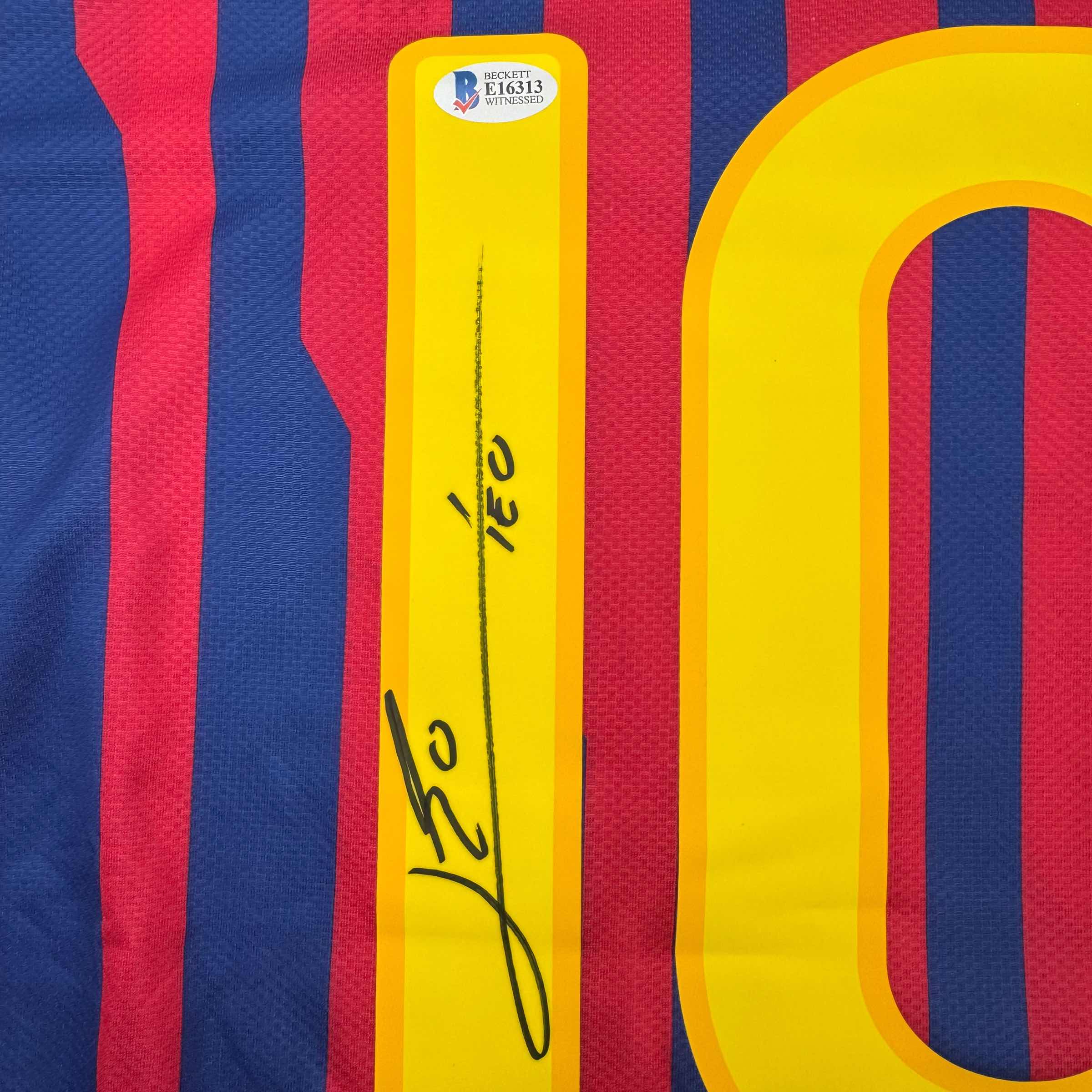 Autographed/Signed Lionel Leo Messi FC Barcelona Soccer Jersey Beckett BAS COA #2 3