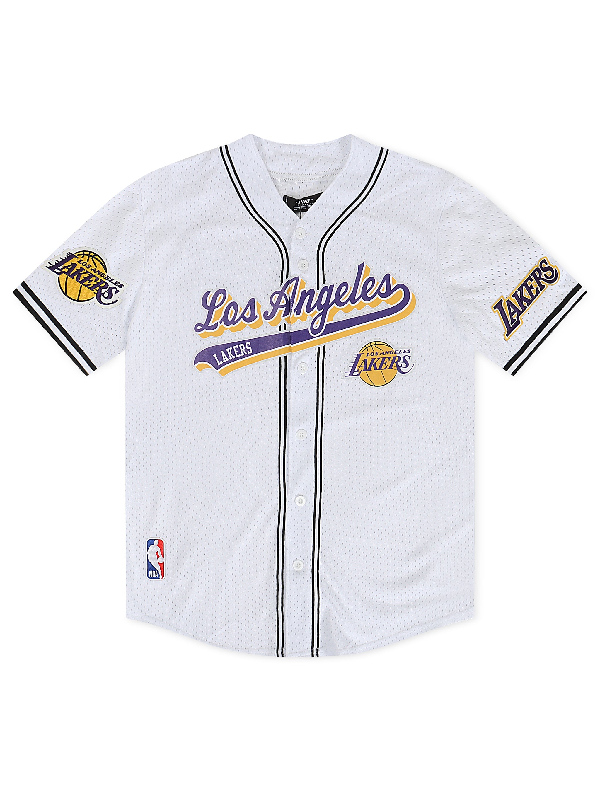 Pro Standard LA Lakers Script Tail Mesh Button Down Shirt - White/Black 1