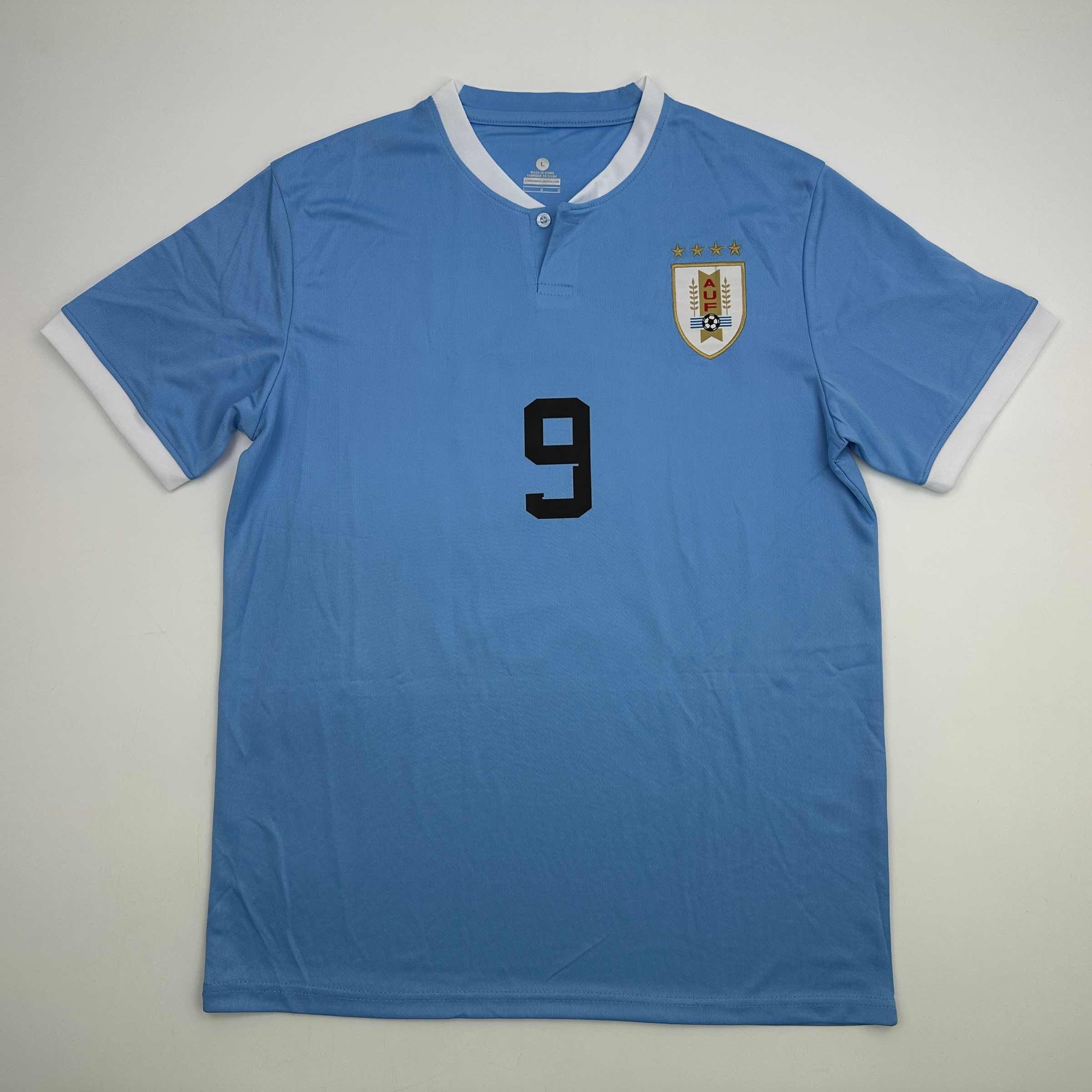 Autographed/Signed Luis Suarez Uruguay Blue World Cup Soccer Futbol Jersey Beckett BAS COA 4