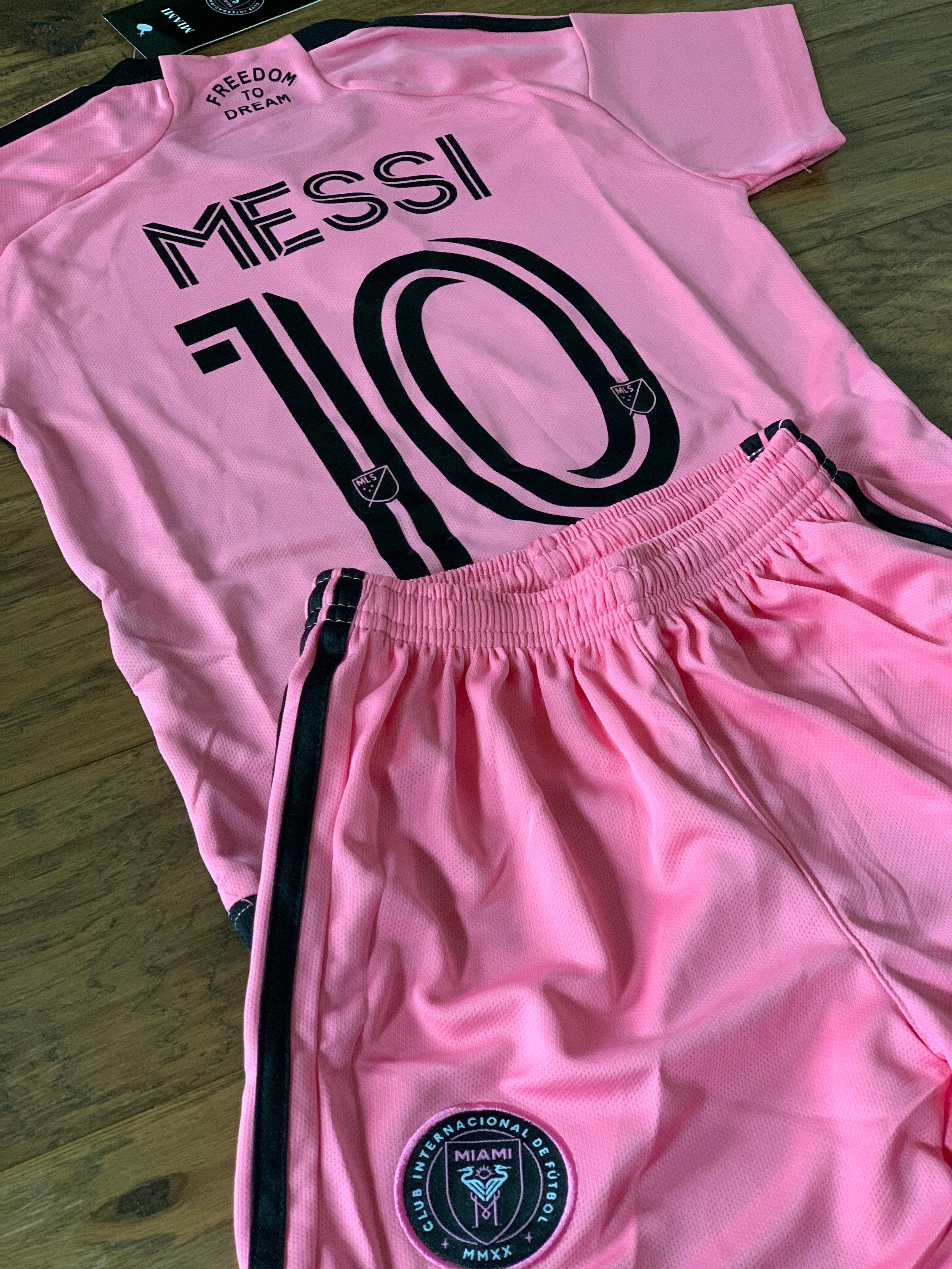 Lionel Messi Miami Home Kids Soccer Jersey Pink Set Football Youth Toddler 4
