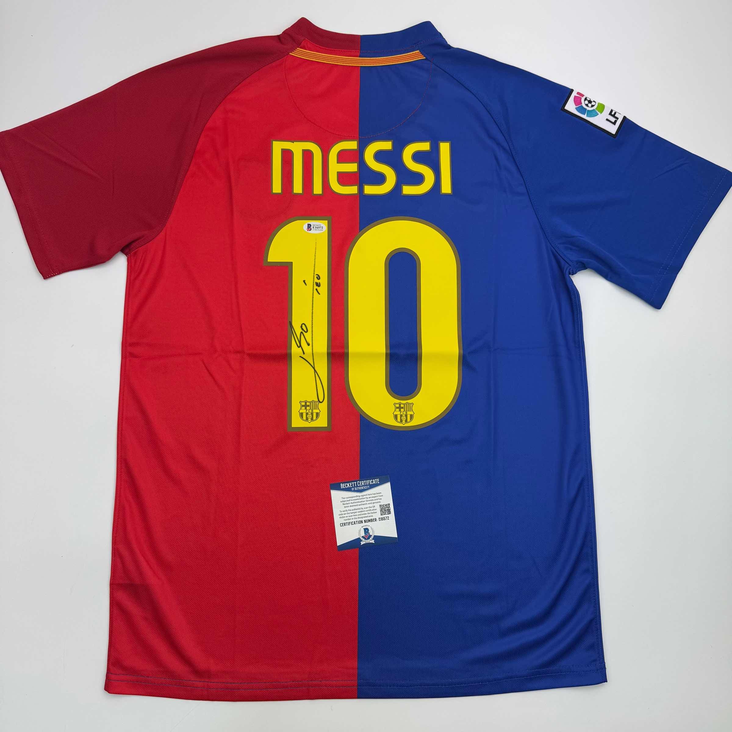 Autographed/Signed Lionel Leo Messi FC Barcelona Soccer Jersey Beckett BAS COA 1