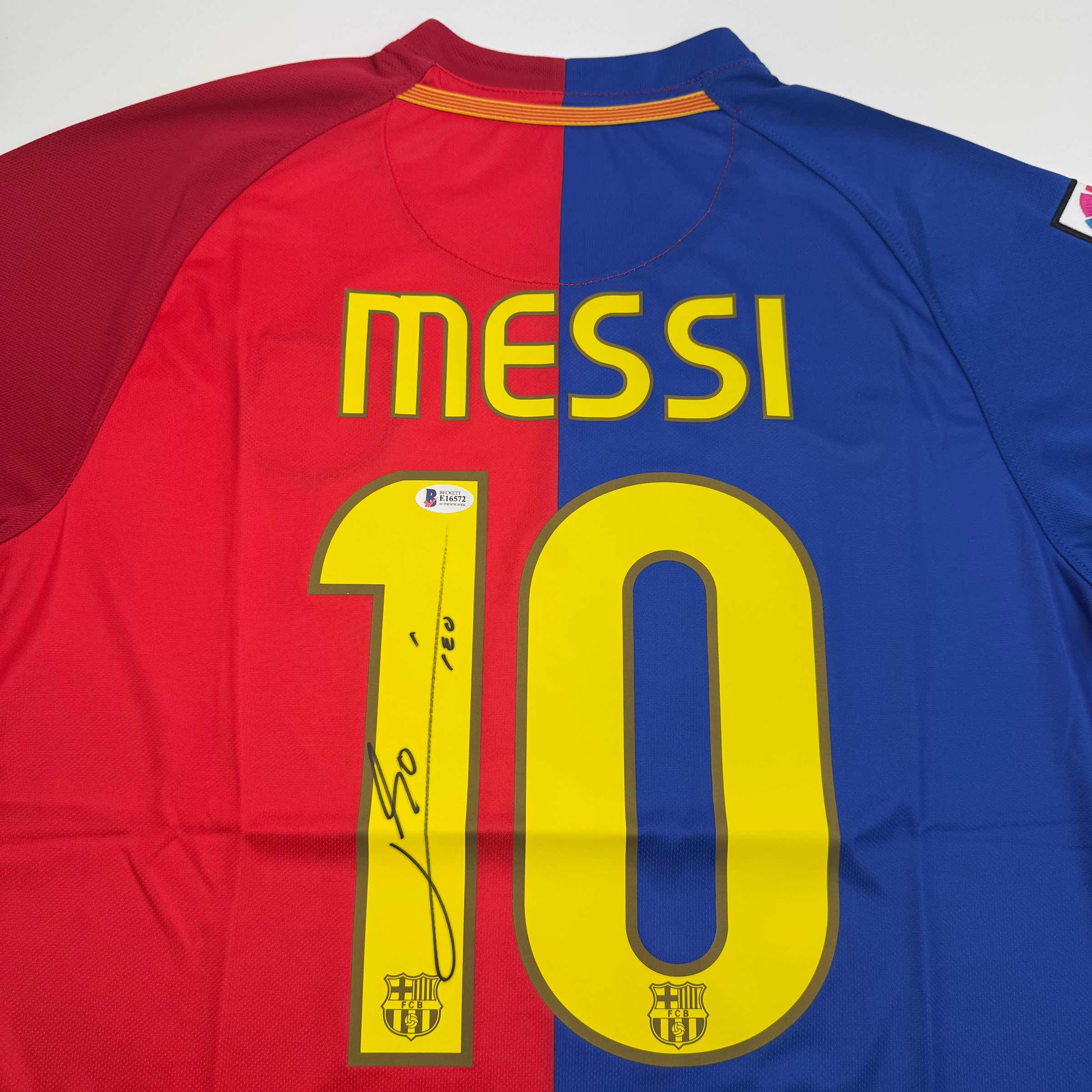 Autographed/Signed Lionel Leo Messi FC Barcelona Soccer Jersey Beckett BAS COA 2