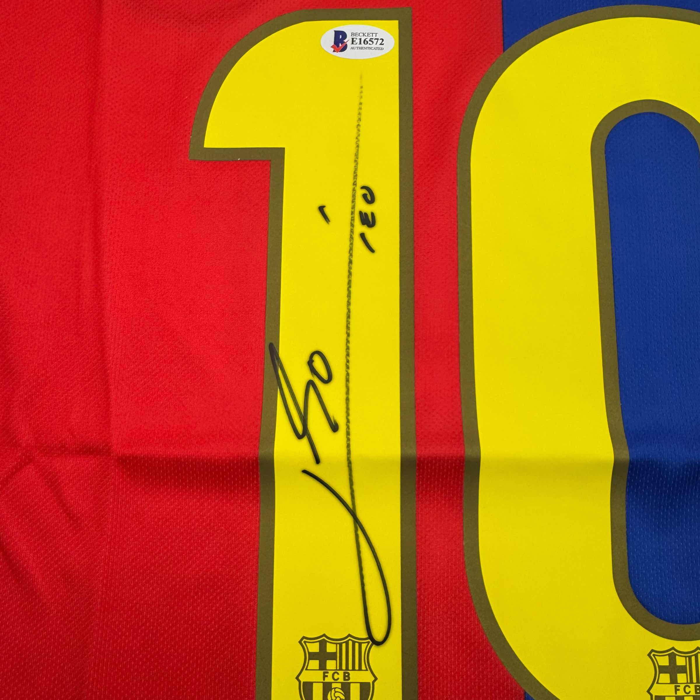 Autographed/Signed Lionel Leo Messi FC Barcelona Soccer Jersey Beckett BAS COA 3