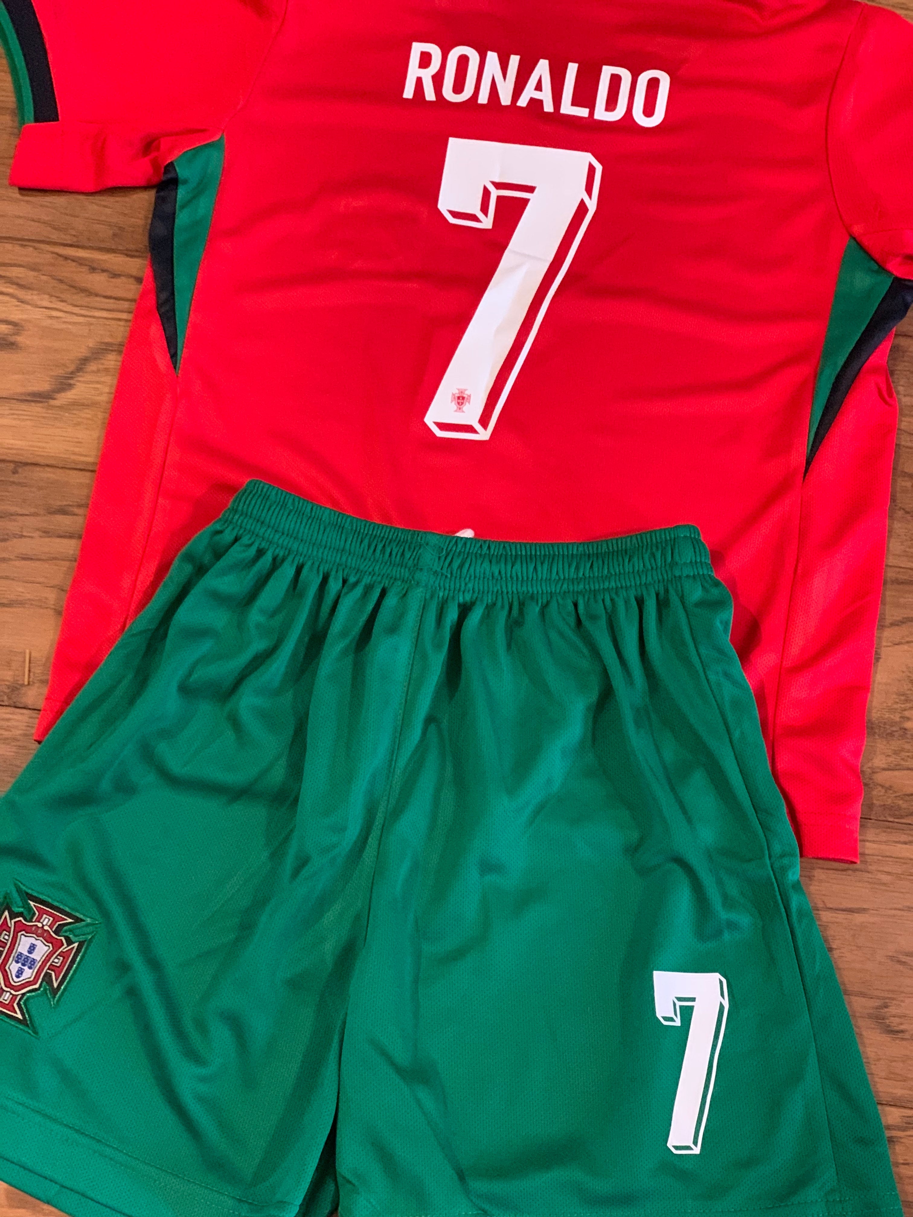 Ronaldo Portugal Home Kids Youth Soccer Jersey Kit 2 Piece Set 3