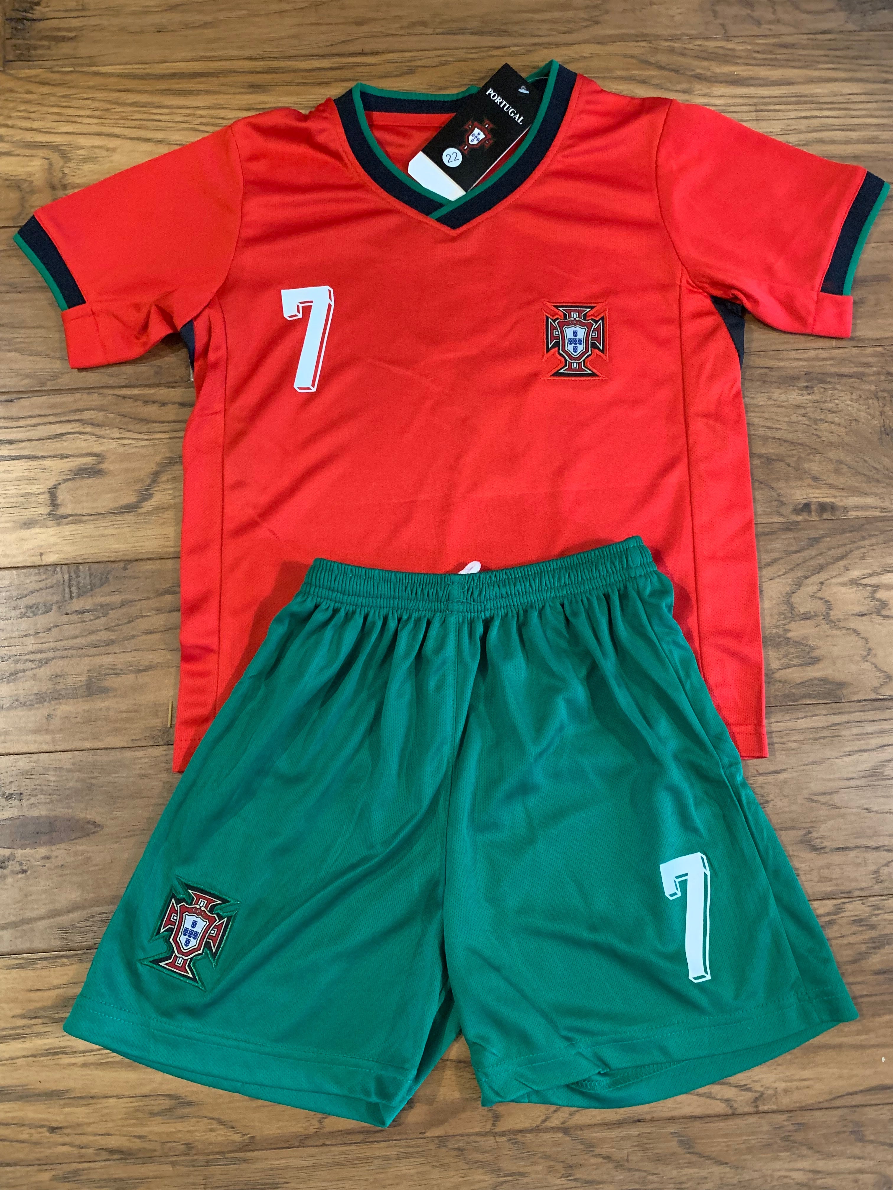 Ronaldo Portugal Home Kids Youth Soccer Jersey Kit 2 Piece Set 4
