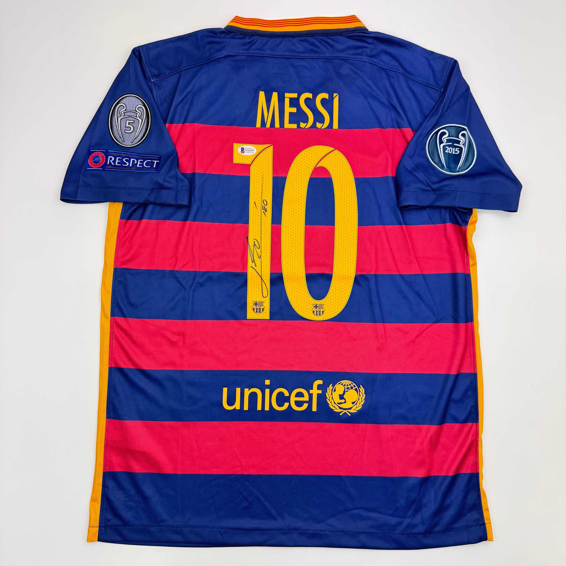 Autographed/Signed Lionel Leo Messi FC Barcelona Soccer Jersey Beckett BAS COA 1