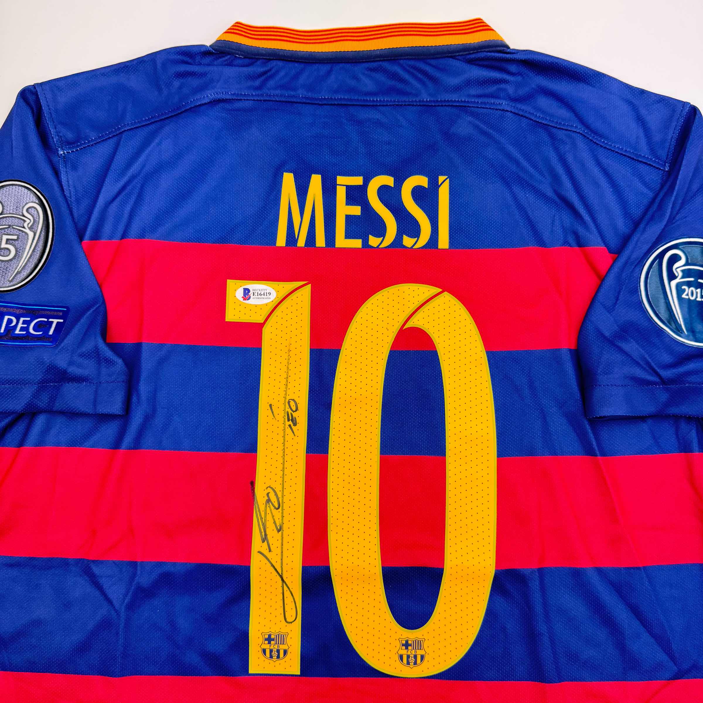 Autographed/Signed Lionel Leo Messi FC Barcelona Soccer Jersey Beckett BAS COA 2