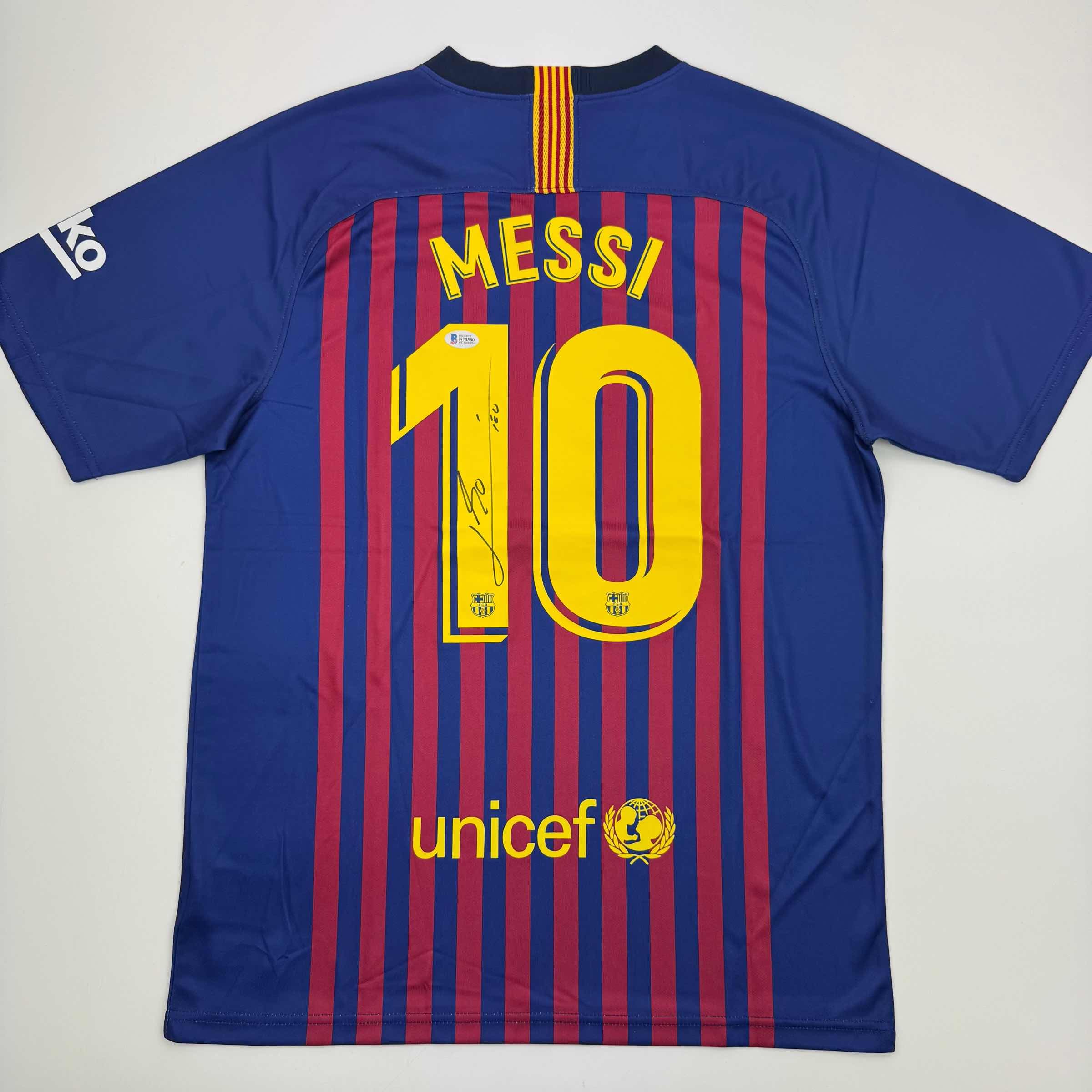 Autographed/Signed Lionel Leo Messi FC Barcelona Soccer Jersey Beckett BAS COA 1