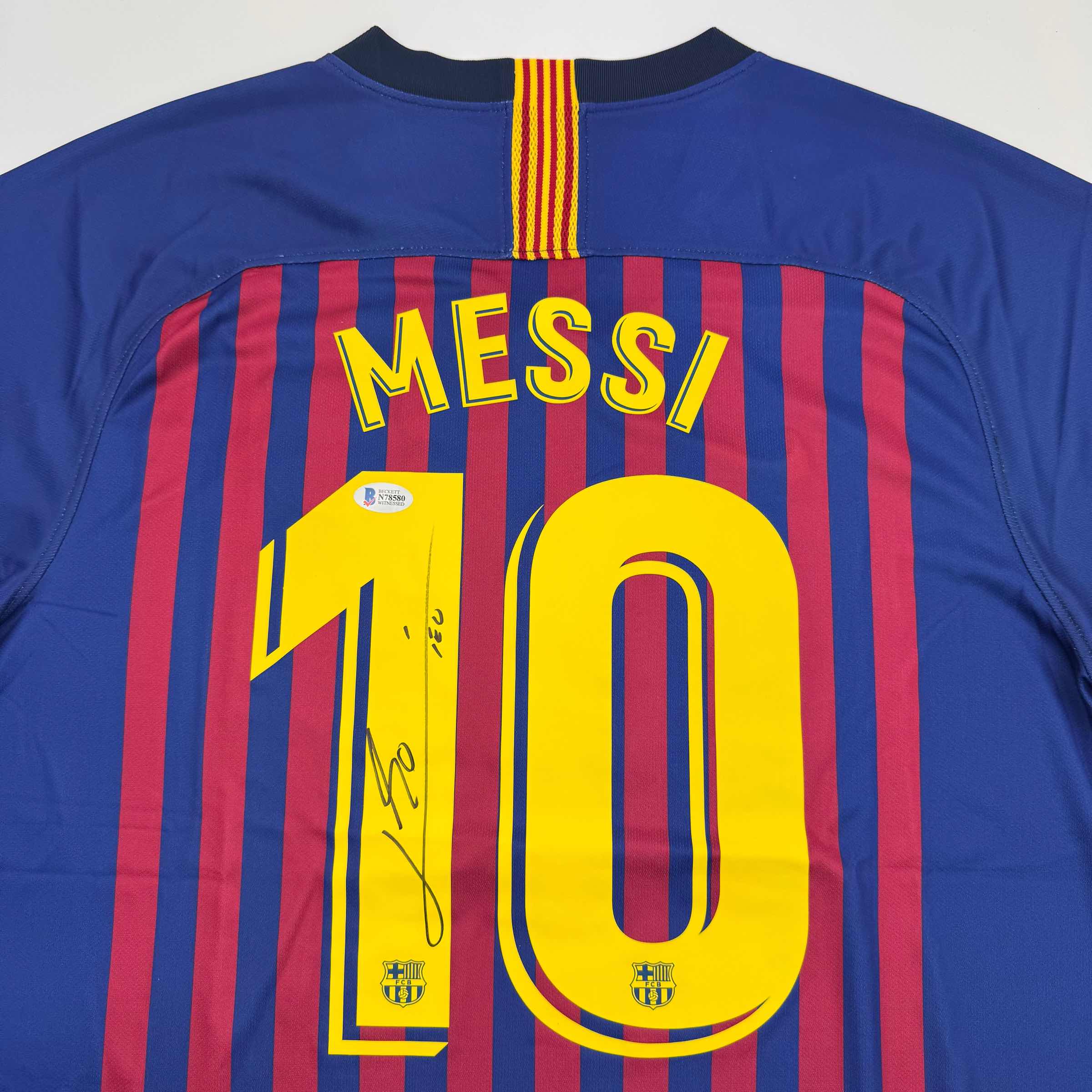 Autographed/Signed Lionel Leo Messi FC Barcelona Soccer Jersey Beckett BAS COA 2