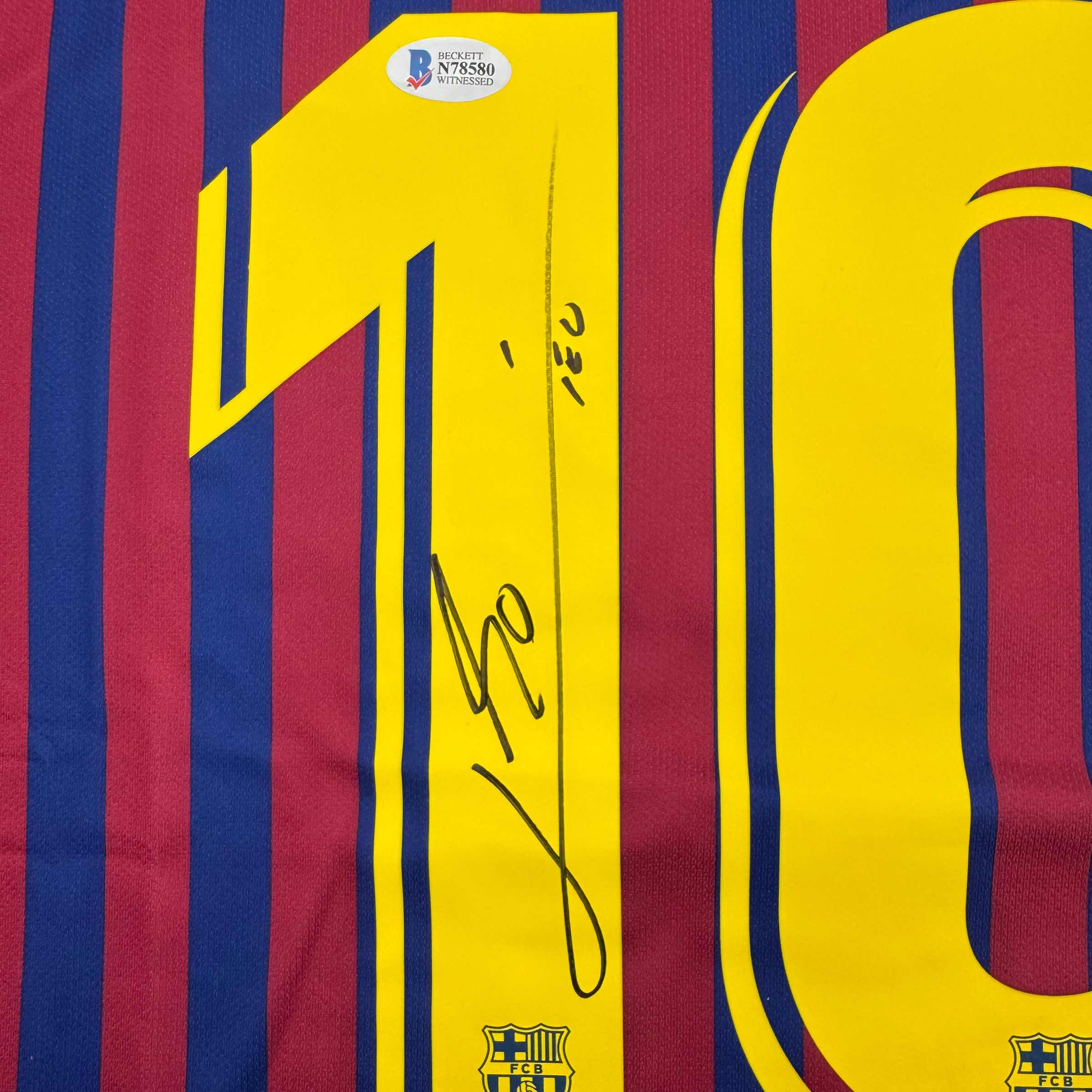 Autographed/Signed Lionel Leo Messi FC Barcelona Soccer Jersey Beckett BAS COA 3