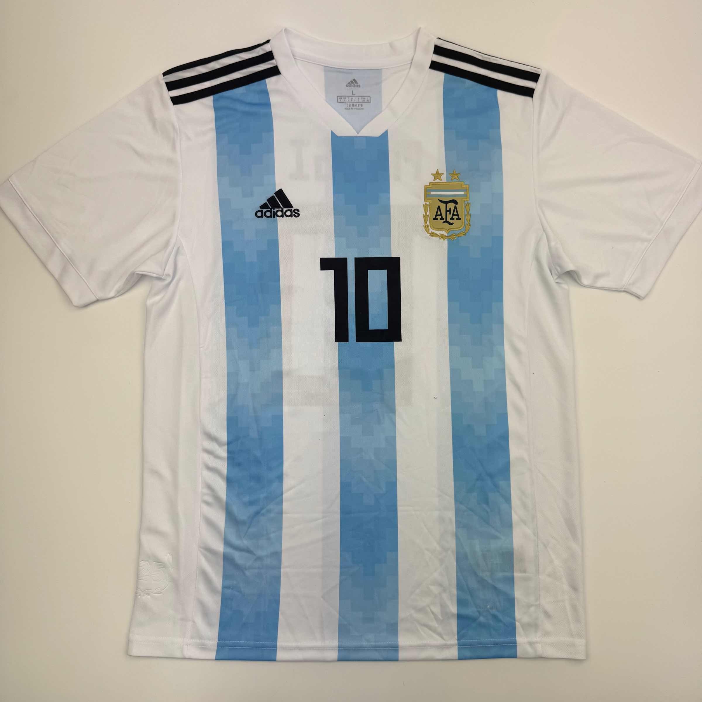 Autographed/Signed Lionel Leo Messi Argentina Blue/White Soccer Jersey Beckett BAS COA 3