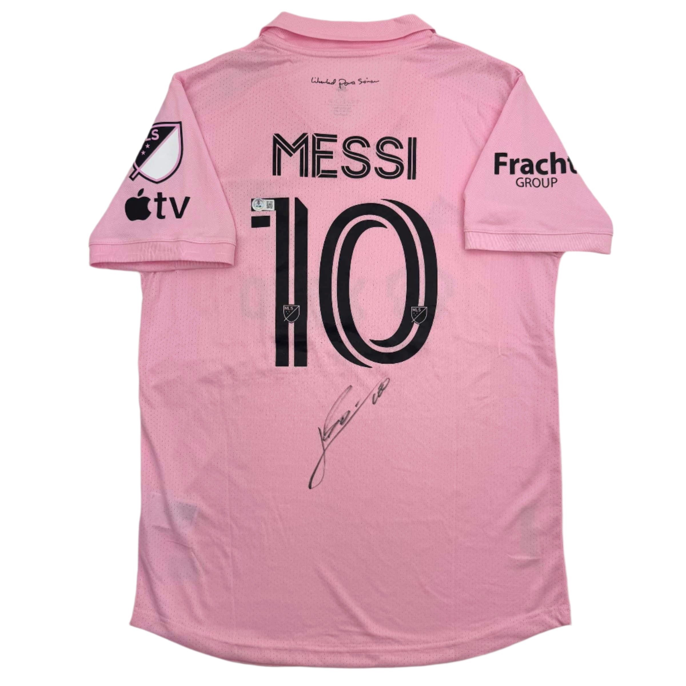 Autographed/Signed Lionel Leo Messi Inter Miami Pink Soccer Jersey Beckett BAS COA 1