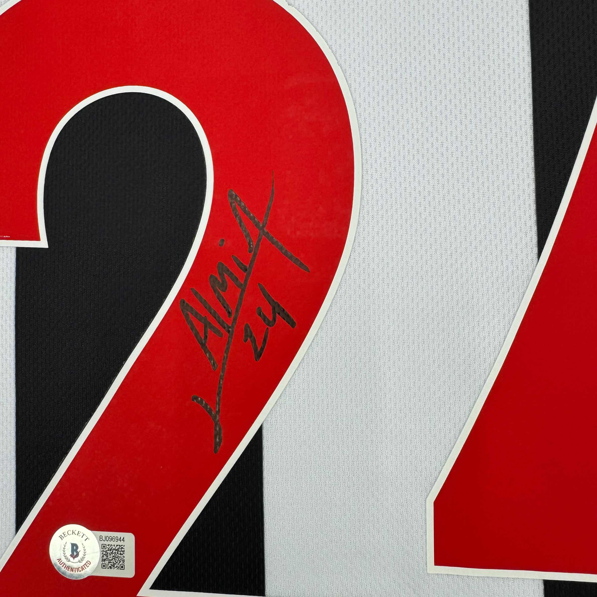 Autographed/Signed Miguel Almiron Newcastle United White/Black Soccer Jersey Beckett BAS COA 3