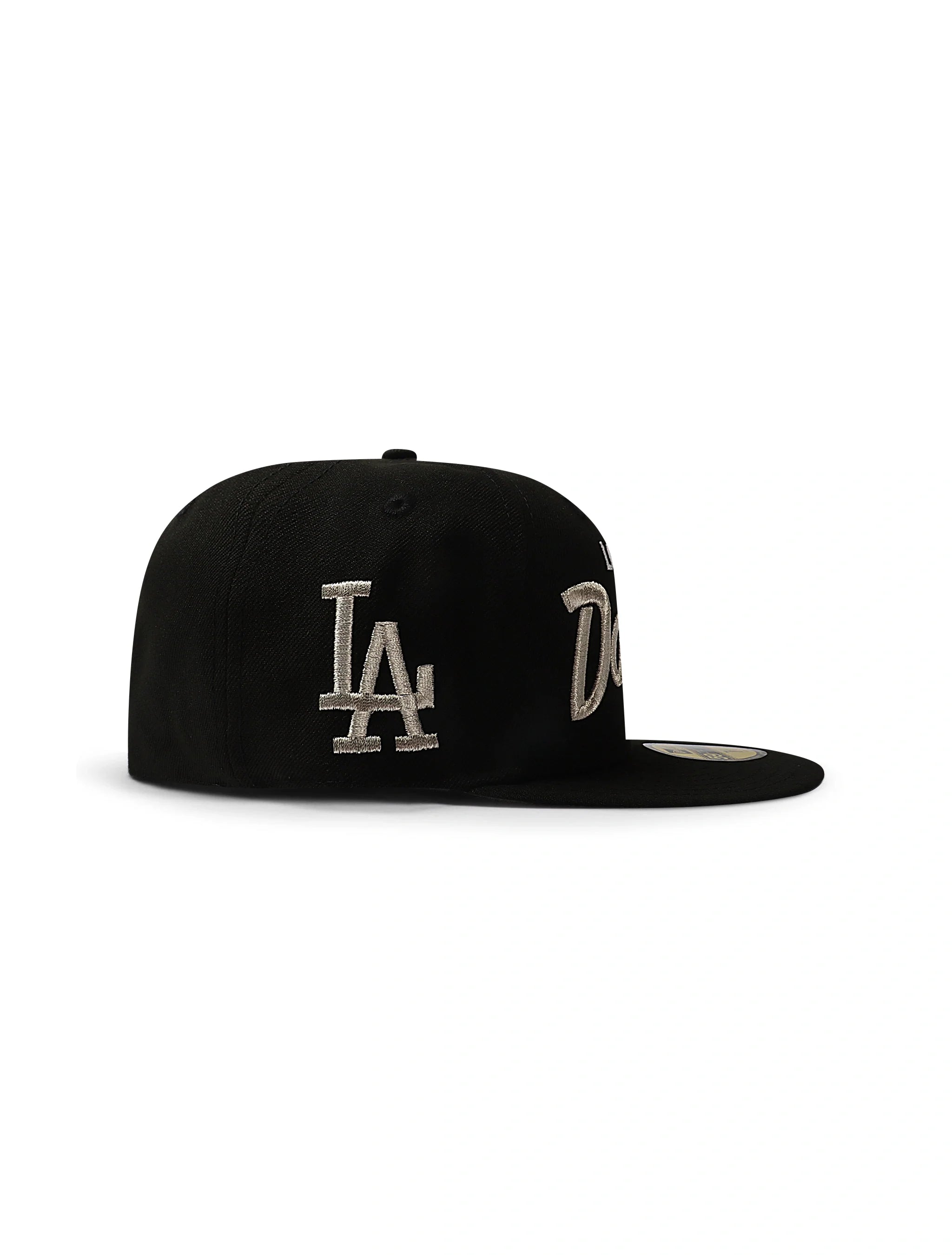 New Era 5950 Dodgers Side LA Metallic Script Hat - Black/Silver 3