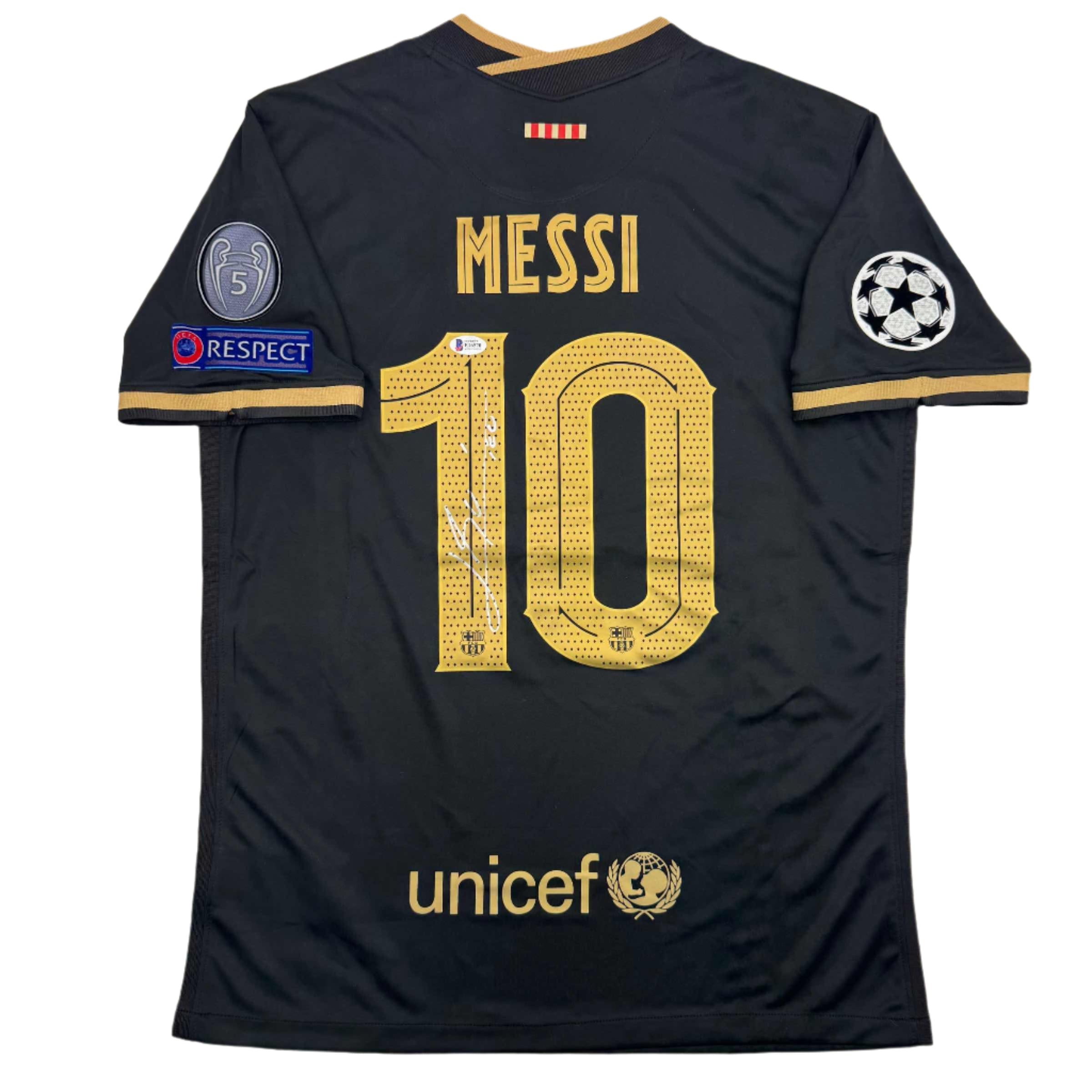 Autographed/Signed Lionel Leo Messi FC Barcelona Black Soccer Jersey Beckett BAS COA 1