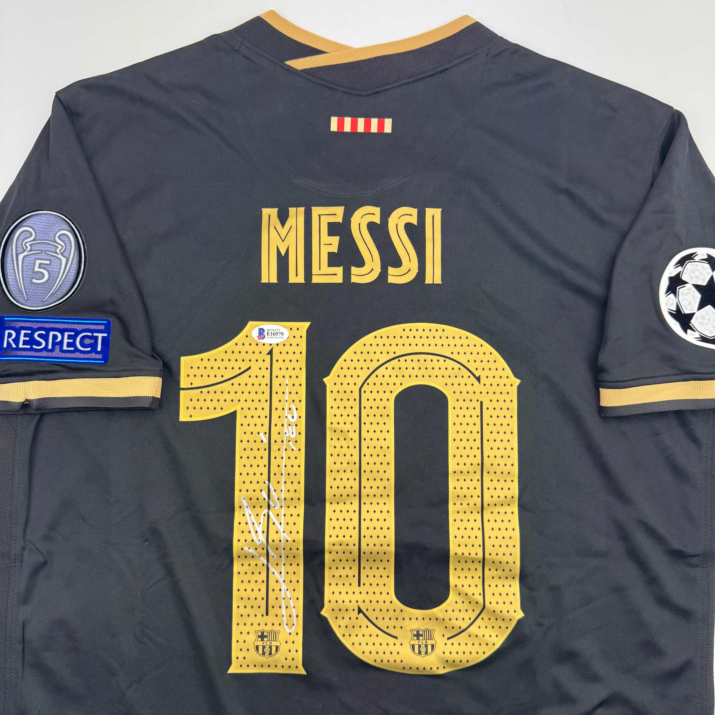 Autographed/Signed Lionel Leo Messi FC Barcelona Black Soccer Jersey Beckett BAS COA 2