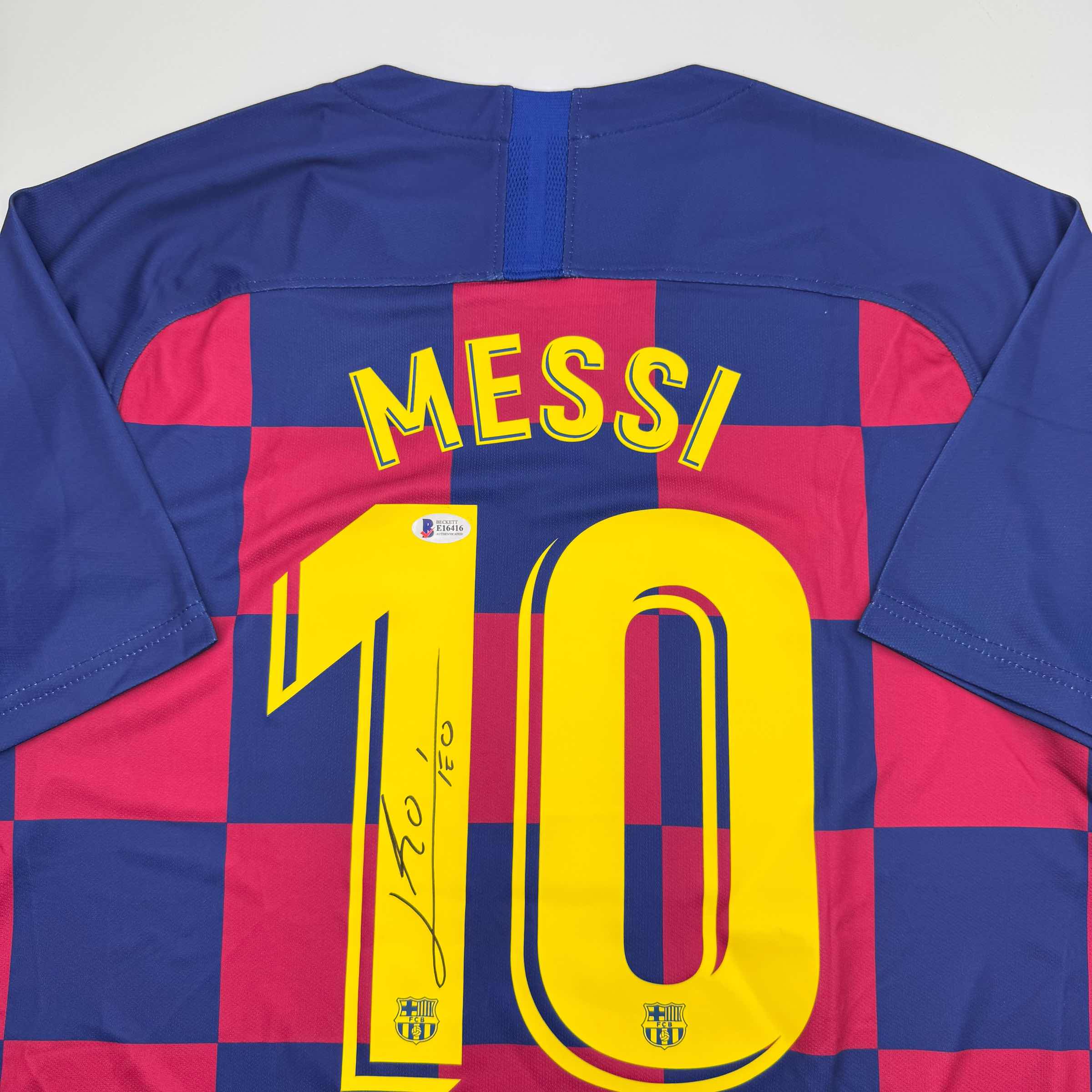 Autographed/Signed Lionel Leo Messi FC Barcelona Soccer Jersey Beckett BAS COA 2