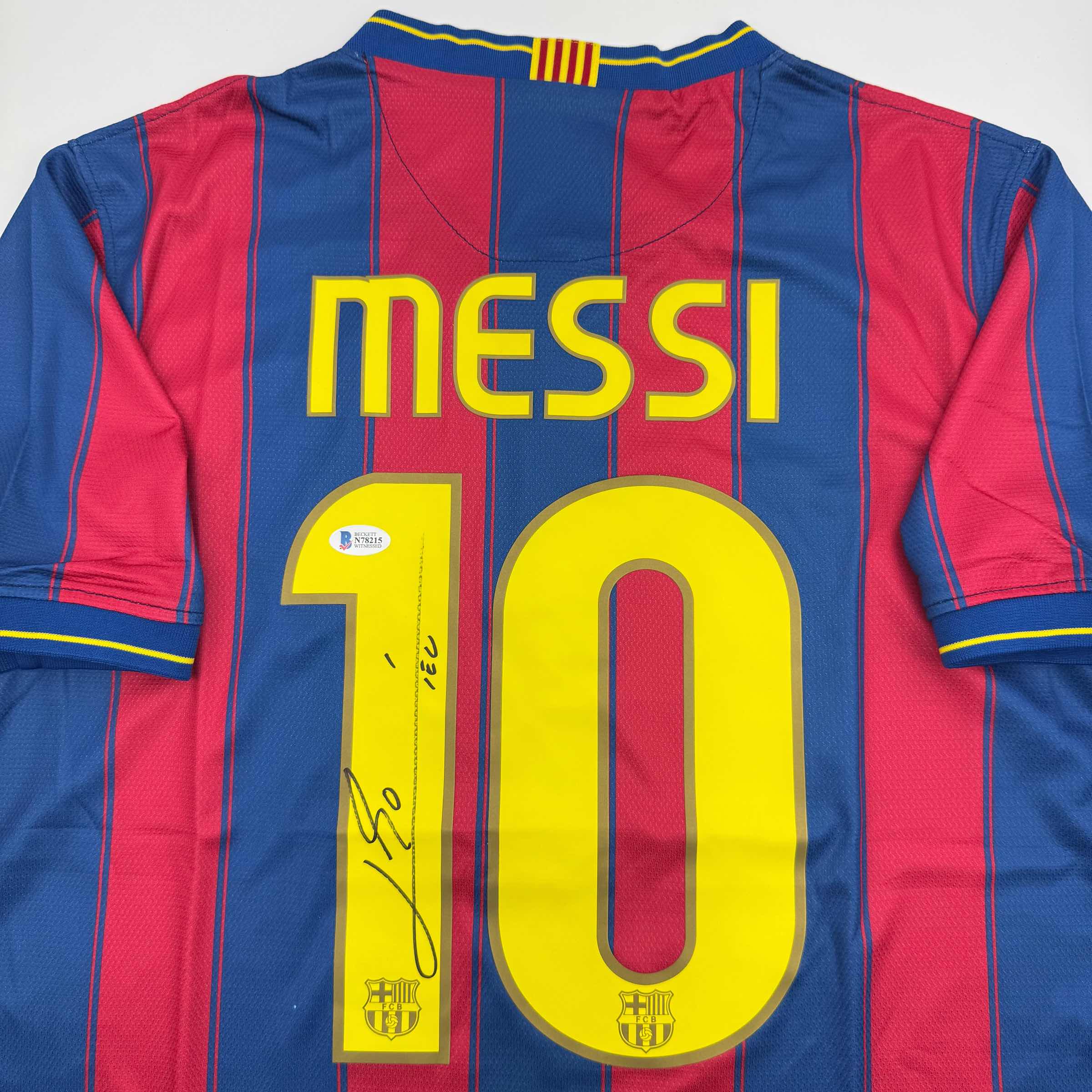 Autographed/Signed Lionel Leo Messi FC Barcelona Soccer Jersey Beckett BAS COA 2