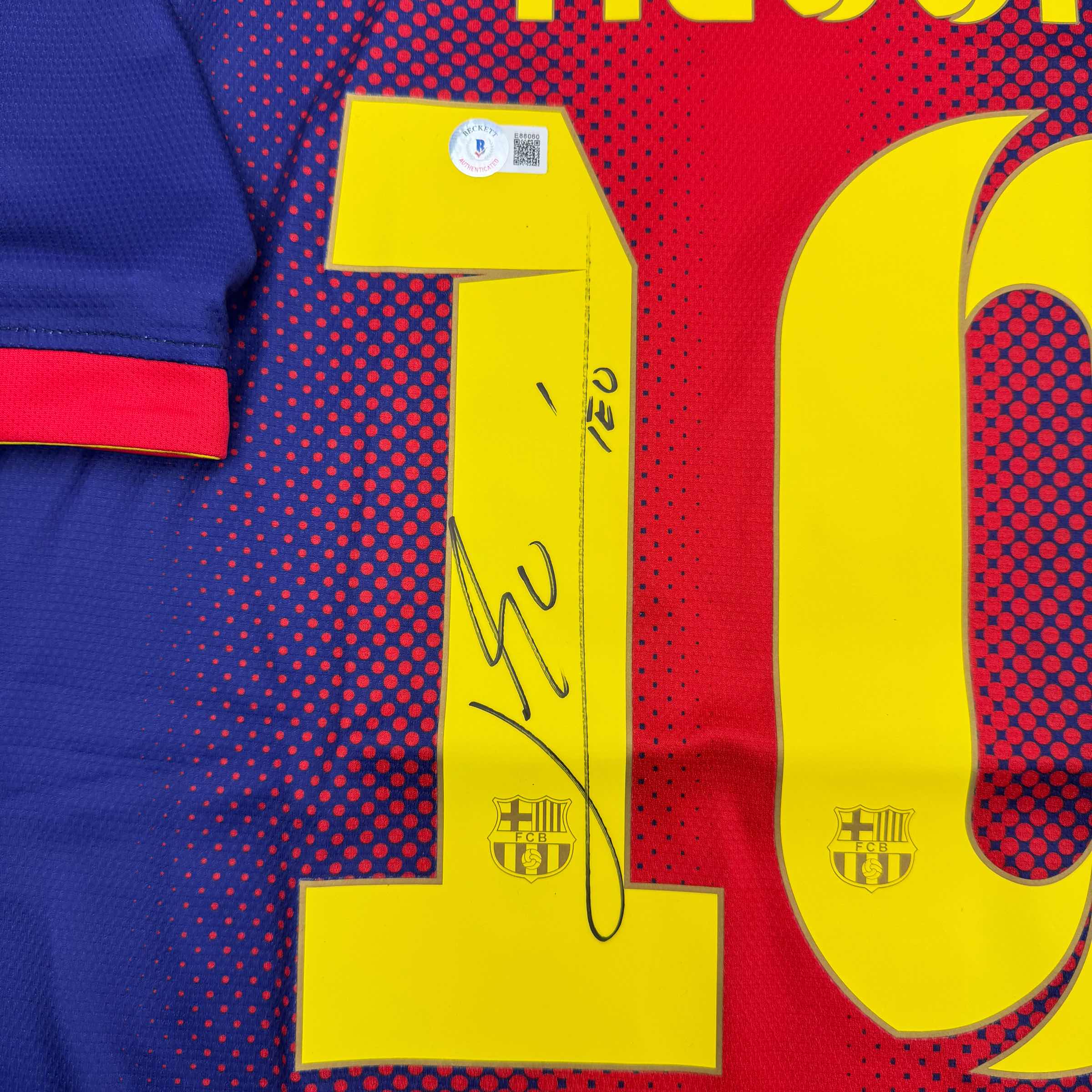Autographed/Signed Lionel Leo Messi FC Barcelona Soccer Jersey Beckett BAS COA 3