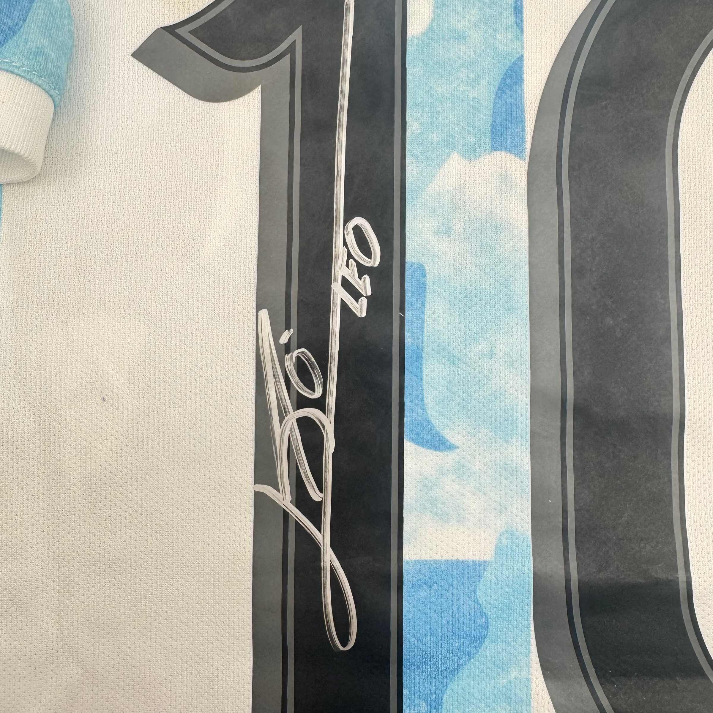 Autographed/Signed Lionel Leo Messi Argentina Blue/White Soccer Jersey Beckett BAS COA 3
