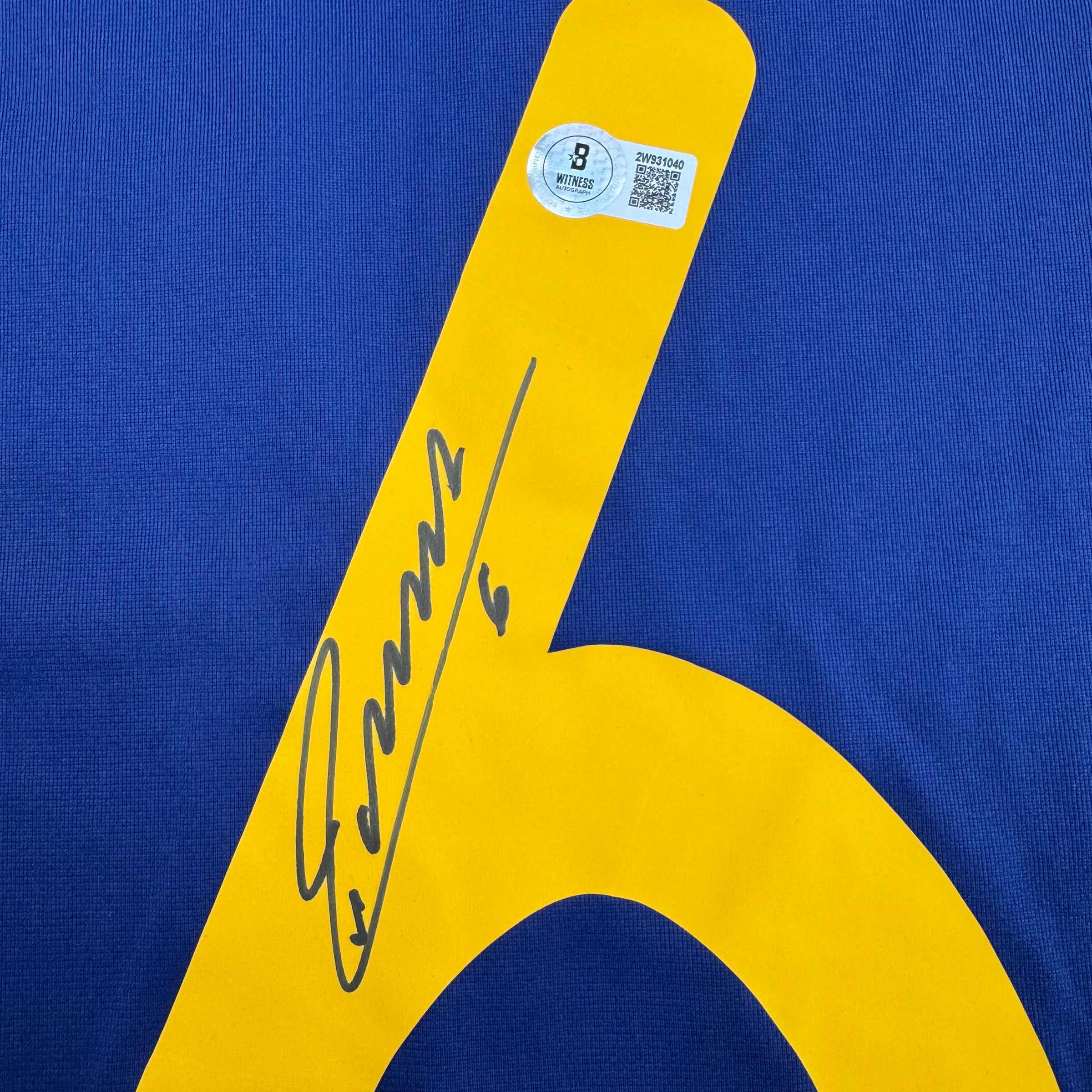 Autographed/Signed Andres Iniesta Spain Blue World Cup Soccer Futbol Jersey Beckett BAS COA 3