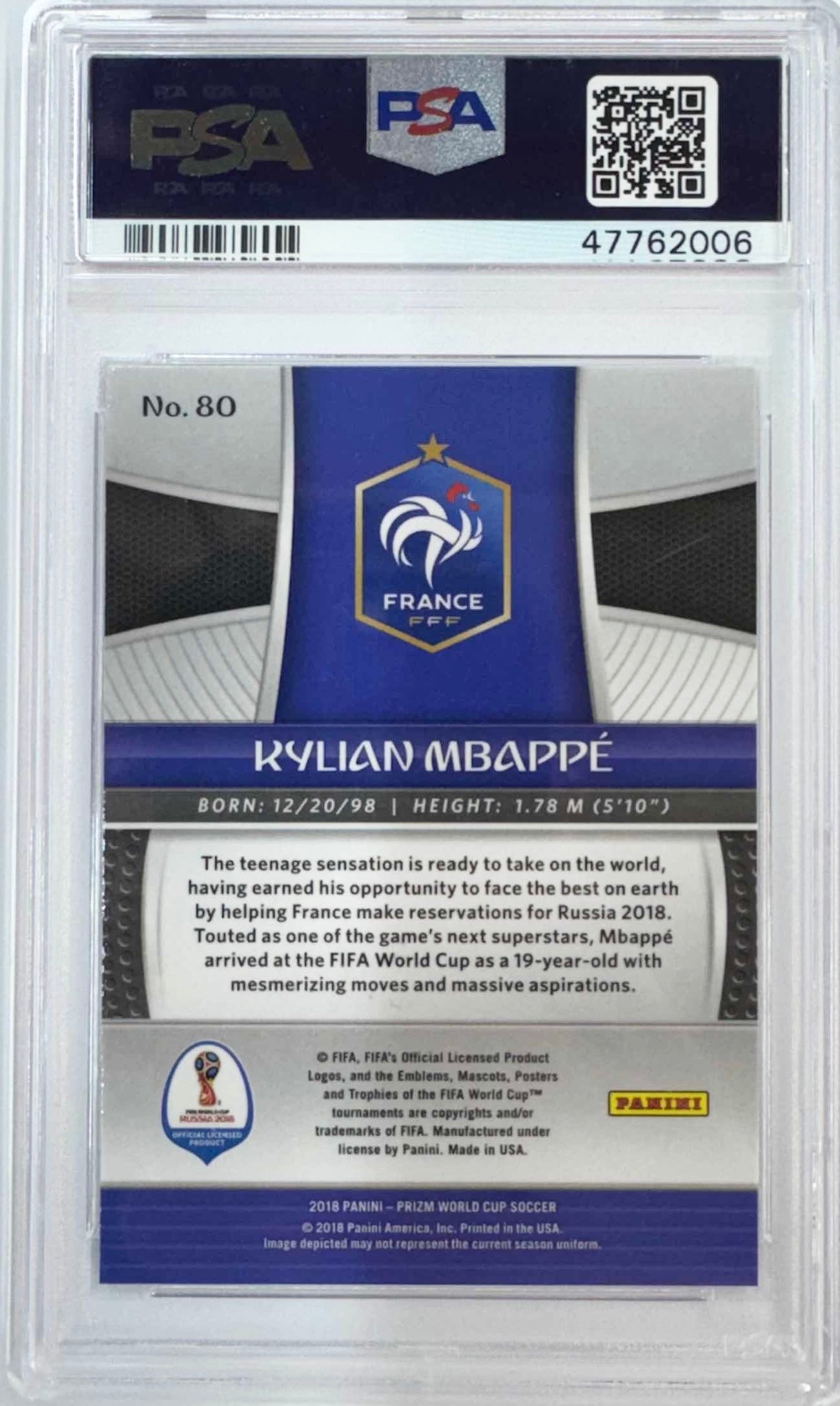 Graded 2018 Panini Prizm World Cup Kylian Mbappe #80 Soccer Card PSA 10 Gem Mint 2
