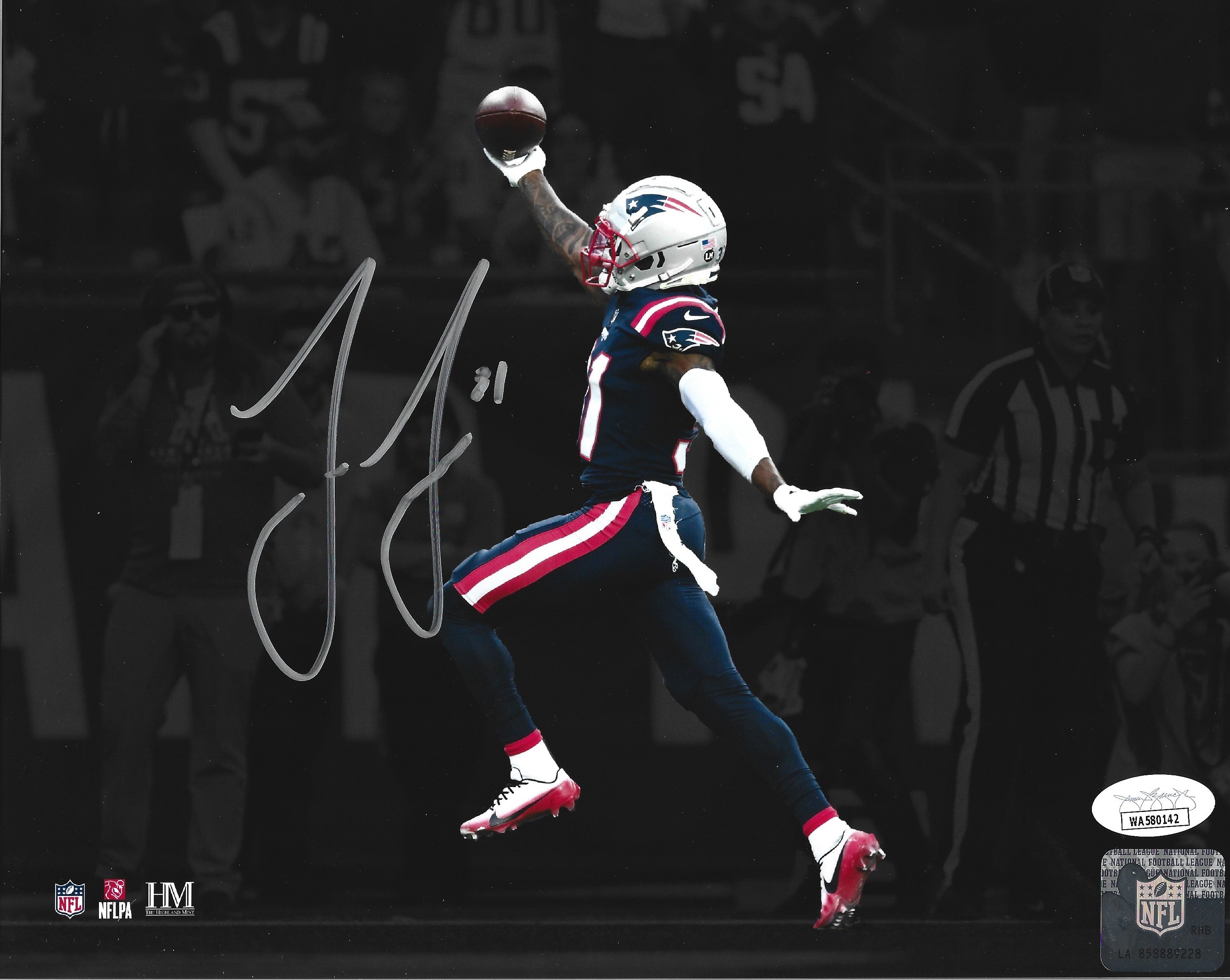 Jonathan Jones Interception Return New England Patriots Autographed 16" x 20" Football Photo 1